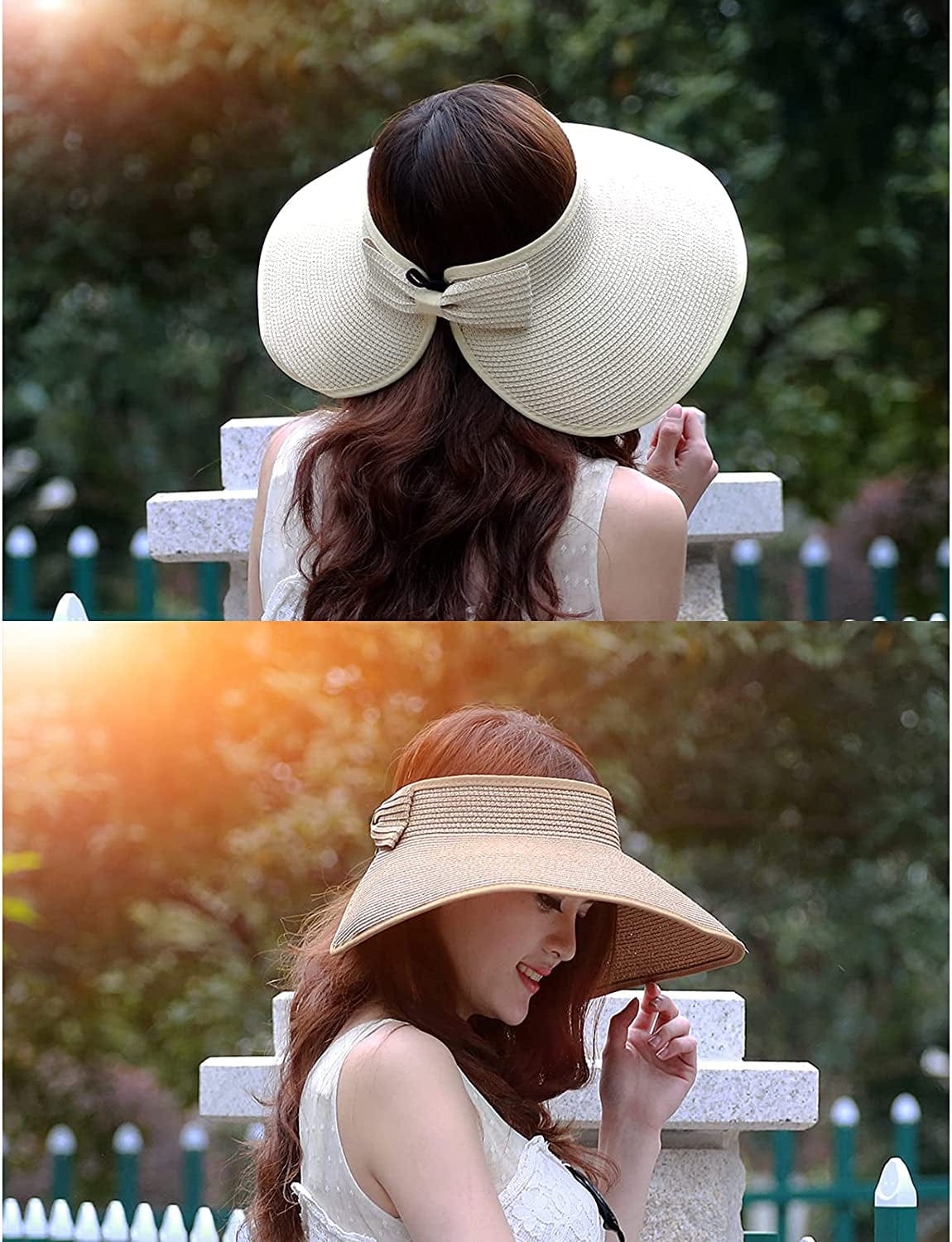 Andiker Women Roll up Sun Visors Hat, Fordable Wide Brim Ponytail Beach Hat with a Storage Bag Apparel & Accessories > Clothing Accessories > Hats Andiker