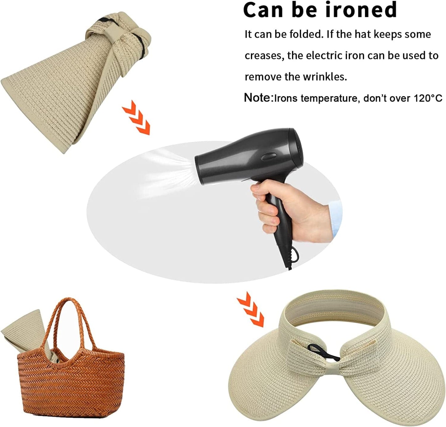 Andiker Women Roll up Sun Visors Hat, Fordable Wide Brim Ponytail Beach Hat with a Storage Bag Apparel & Accessories > Clothing Accessories > Hats Andiker
