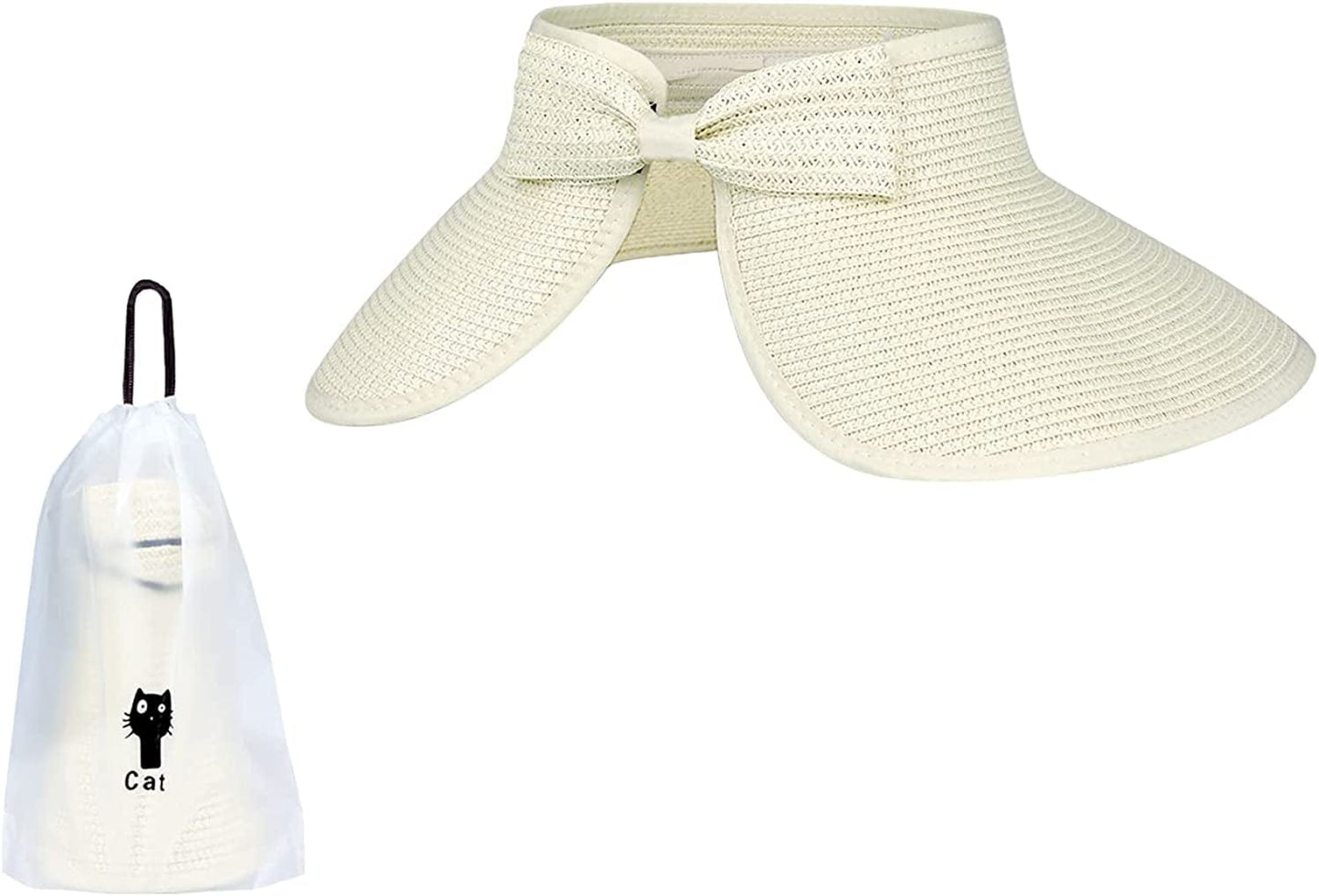 Andiker Women Roll up Sun Visors Hat, Fordable Wide Brim Ponytail Beach Hat with a Storage Bag Apparel & Accessories > Clothing Accessories > Hats Andiker Beige
