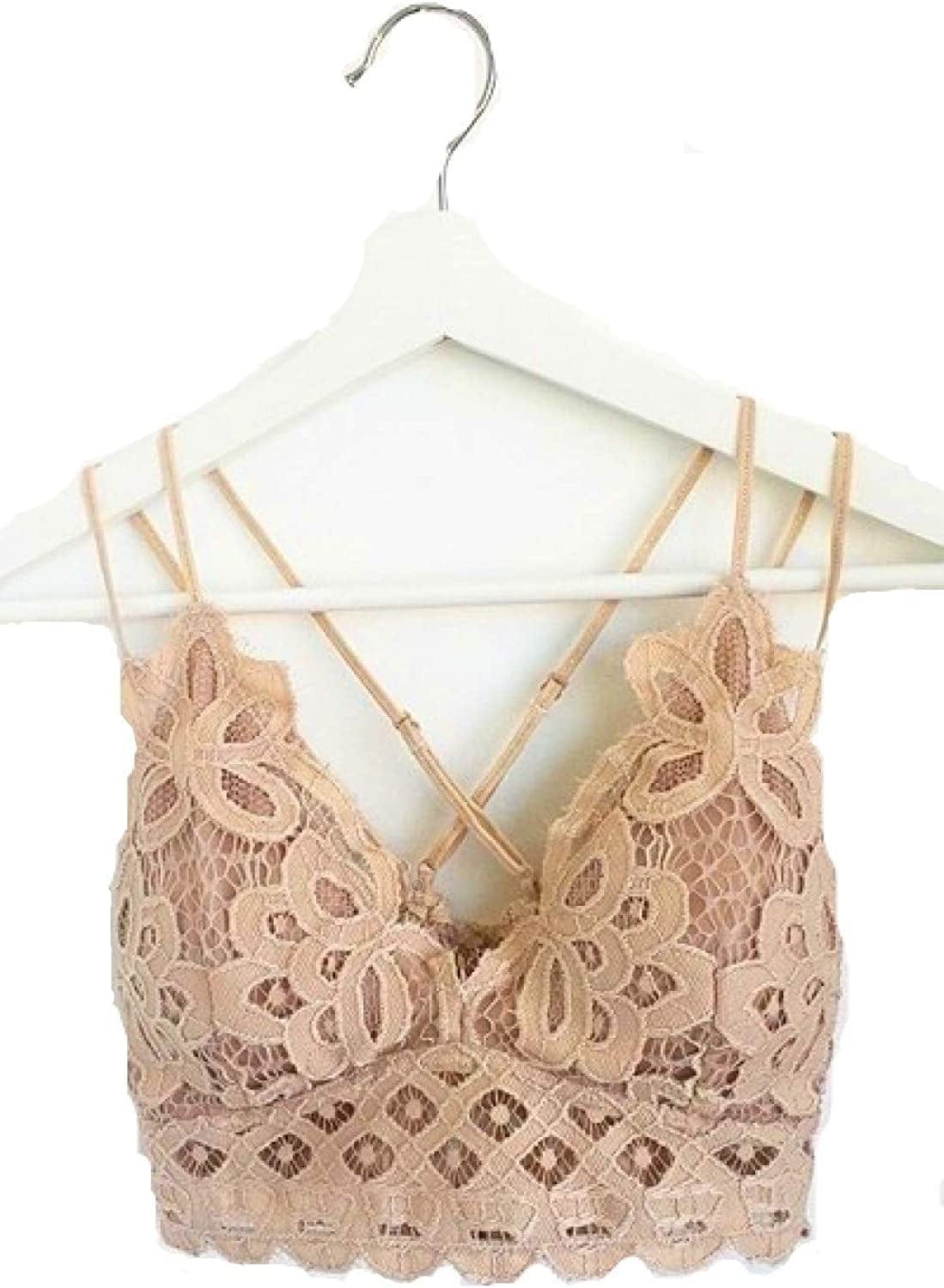 Anemone Crochet Lace Bralette Padded with Adjustable Straps Sexy Bra T-Shirt Cami Tan / Large