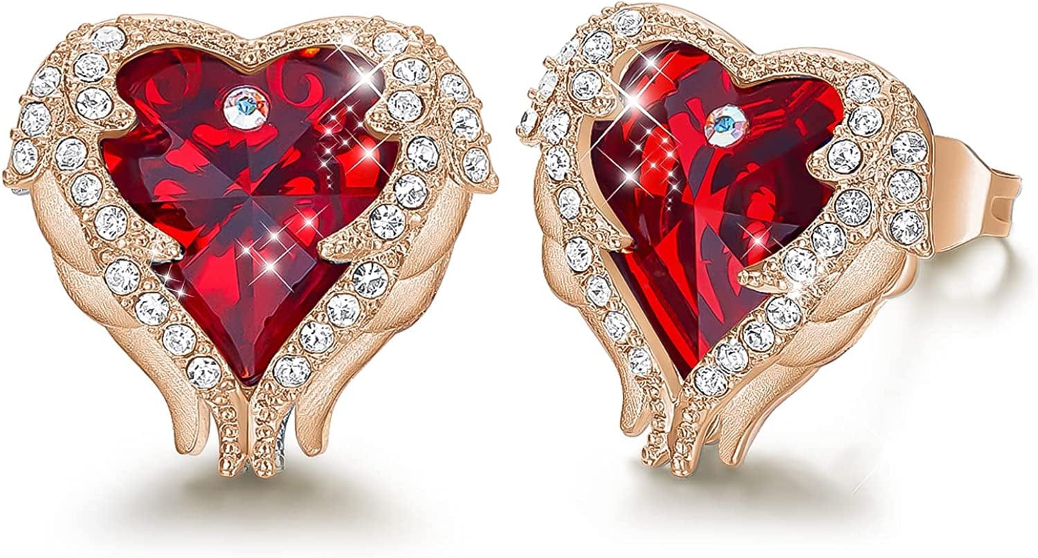 Angel Wing Earrings for Women Stud Earring for Mom Rhodium Plated Christmas Mother'S Day Valentine’S Day Jewelry Gifts for Women Wife Moms Girl 10_Red Rose gold plated