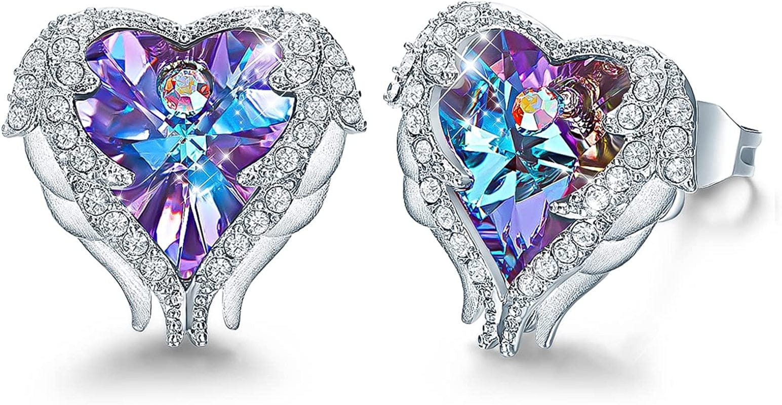 Angel Wing Earrings for Women Stud Earring for Mom Rhodium Plated Christmas Mother'S Day Valentine’S Day Jewelry Gifts for Women Wife Moms Girl 1_Purple