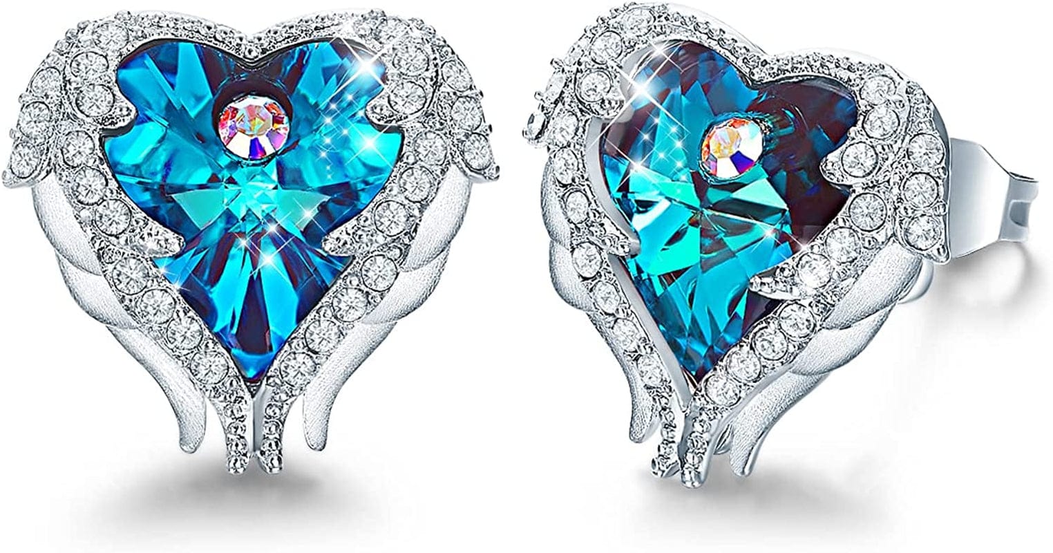 Angel Wing Earrings for Women Stud Earring for Mom Rhodium Plated Christmas Mother'S Day Valentine’S Day Jewelry Gifts for Women Wife Moms Girl 2_Blue