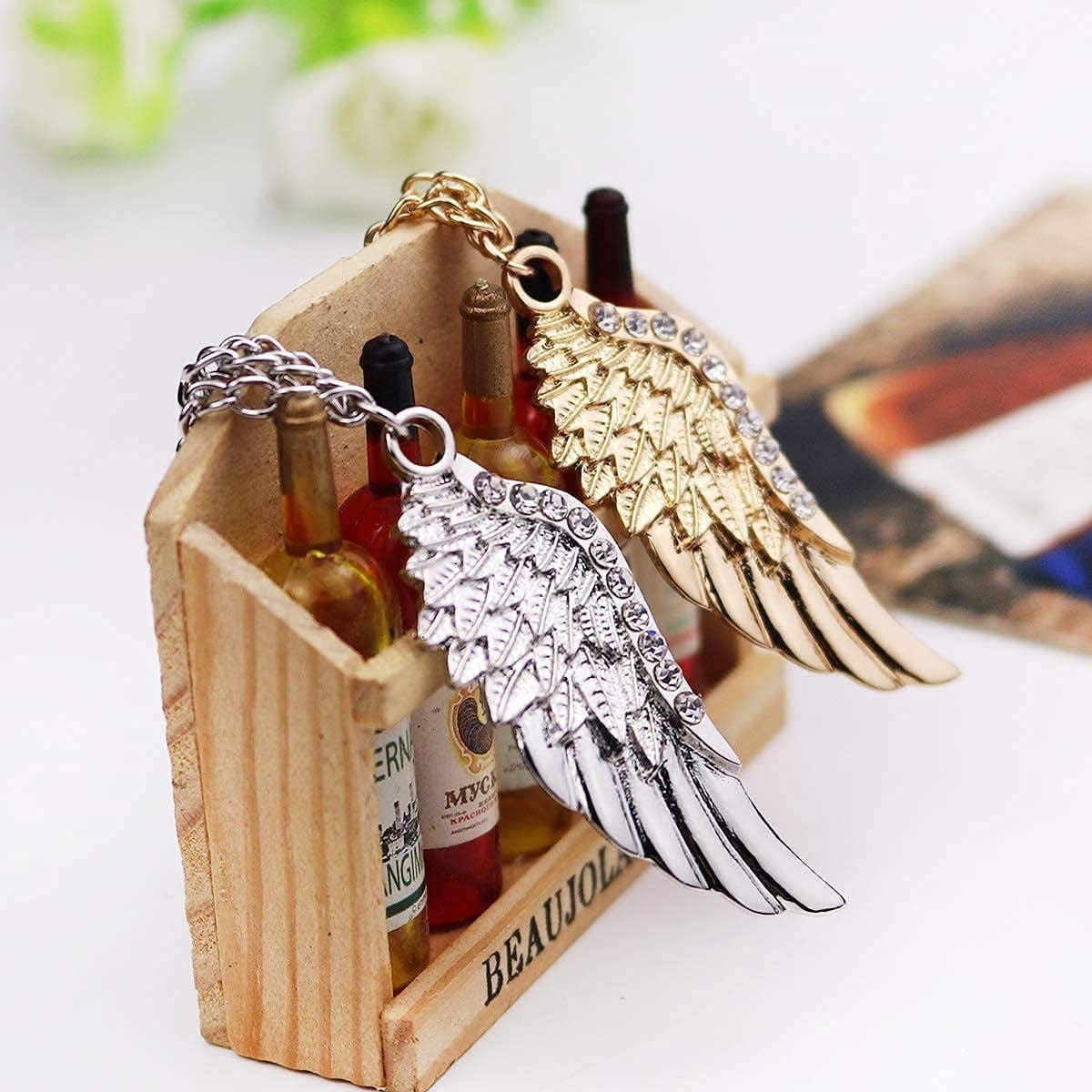 Angel Wings Tassel Chain Brooch Collar Pins. Rhinestone Metal Feather Lapel Pin, Suit Coat Breastpin for Women Men'S Accessories