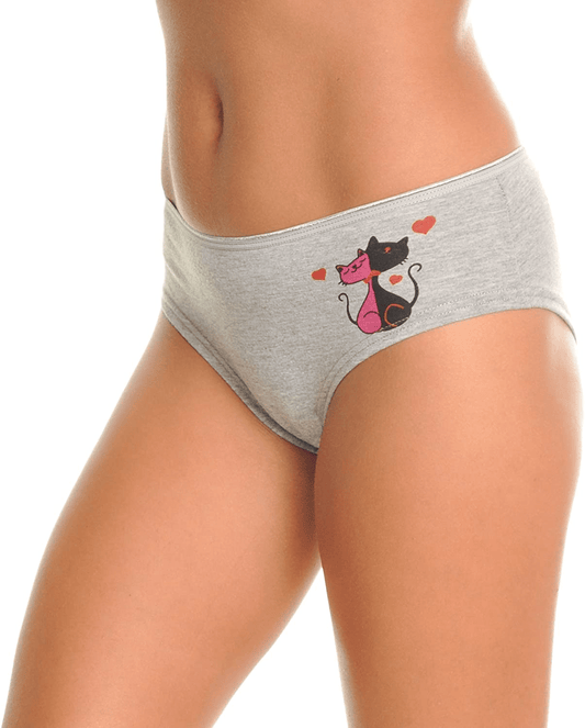 Angelina Women'S Assorted Printed Cotton Hiphuggers Hipster Panties (6-Pack) Apparel & Accessories > Clothing > Underwear & Socks > Underwear Angelina 6-pack Cat Medium