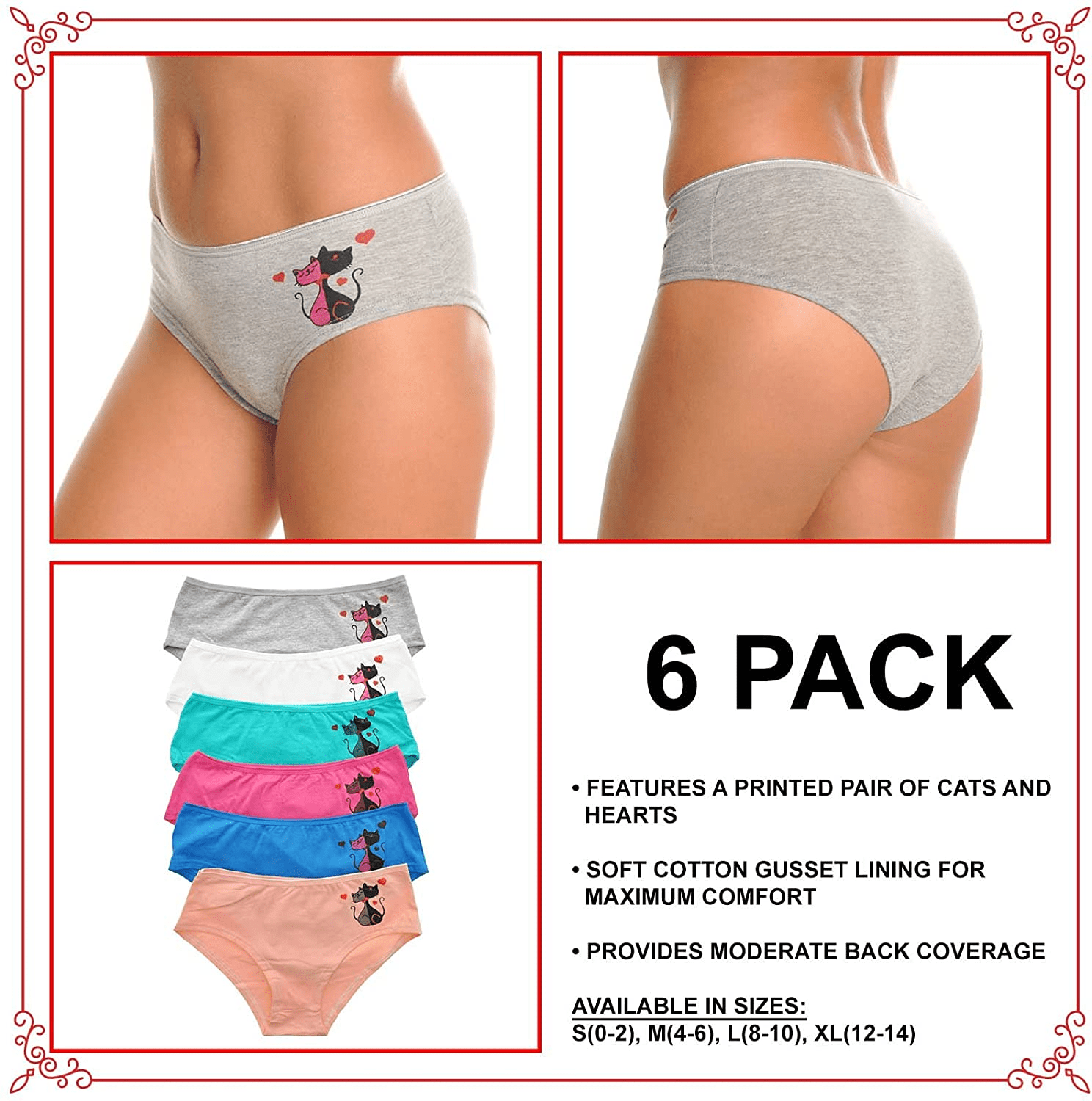 Angelina Women'S Assorted Printed Cotton Hiphuggers Hipster Panties (6-Pack) Apparel & Accessories > Clothing > Underwear & Socks > Underwear Angelina