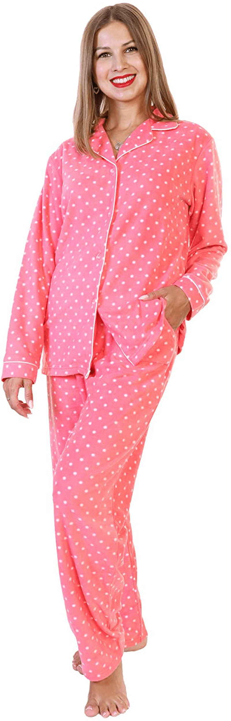 Angelina Women's Cozy Fleece Pajama Set Apparel & Accessories > Clothing > Sleepwear & Loungewear > Pajamas Angelina Coral With Small White Dots 3X-Large