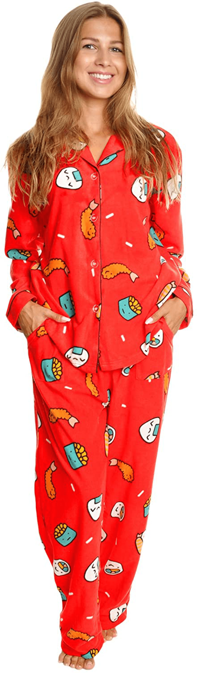 Angelina Women's Cozy Fleece Pajama Set Apparel & Accessories > Clothing > Sleepwear & Loungewear > Pajamas Angelina Sushi With Pockets on Pants X-Large