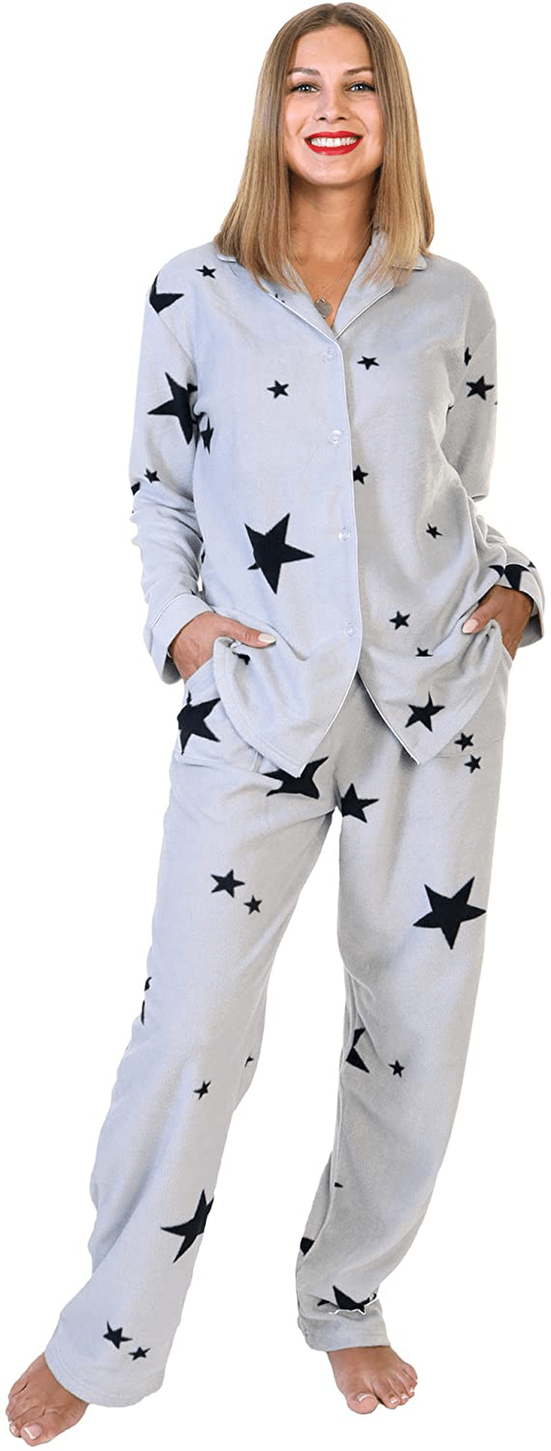 Angelina Women's Cozy Fleece Pajama Set Apparel & Accessories > Clothing > Sleepwear & Loungewear > Pajamas Angelina Grey Star Small