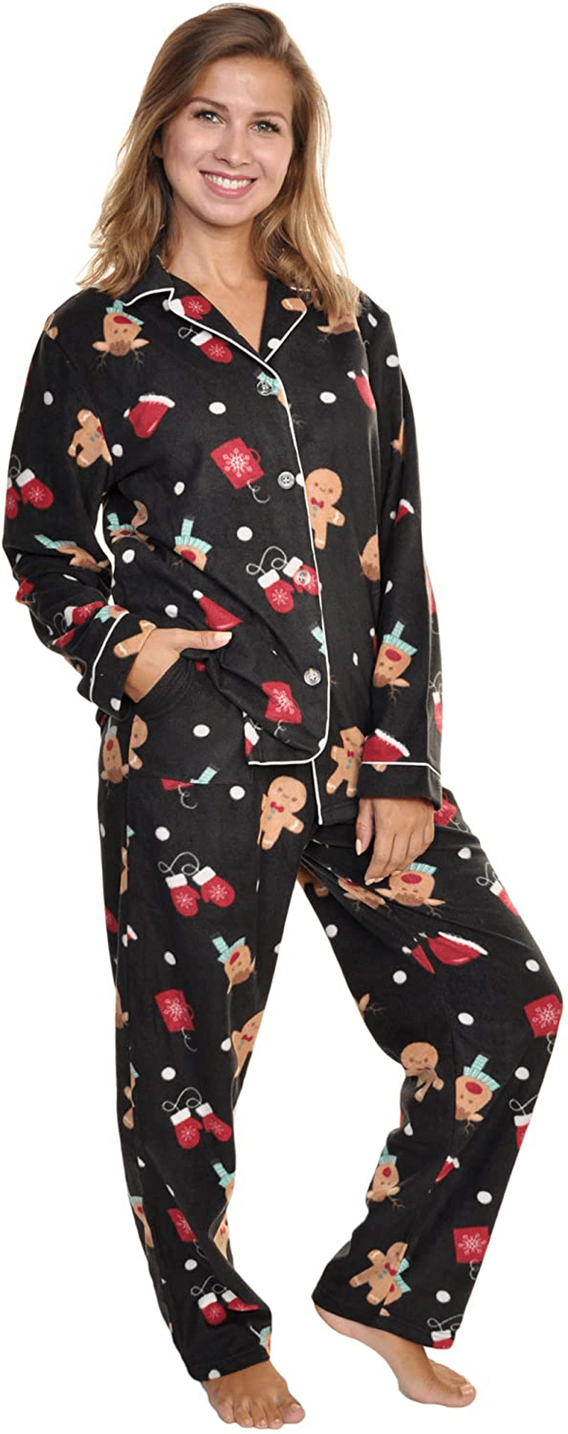 Angelina Women's Cozy Fleece Pajama Set Apparel & Accessories > Clothing > Sleepwear & Loungewear > Pajamas Angelina Gingerbread Man With Pockets on the Pants Small