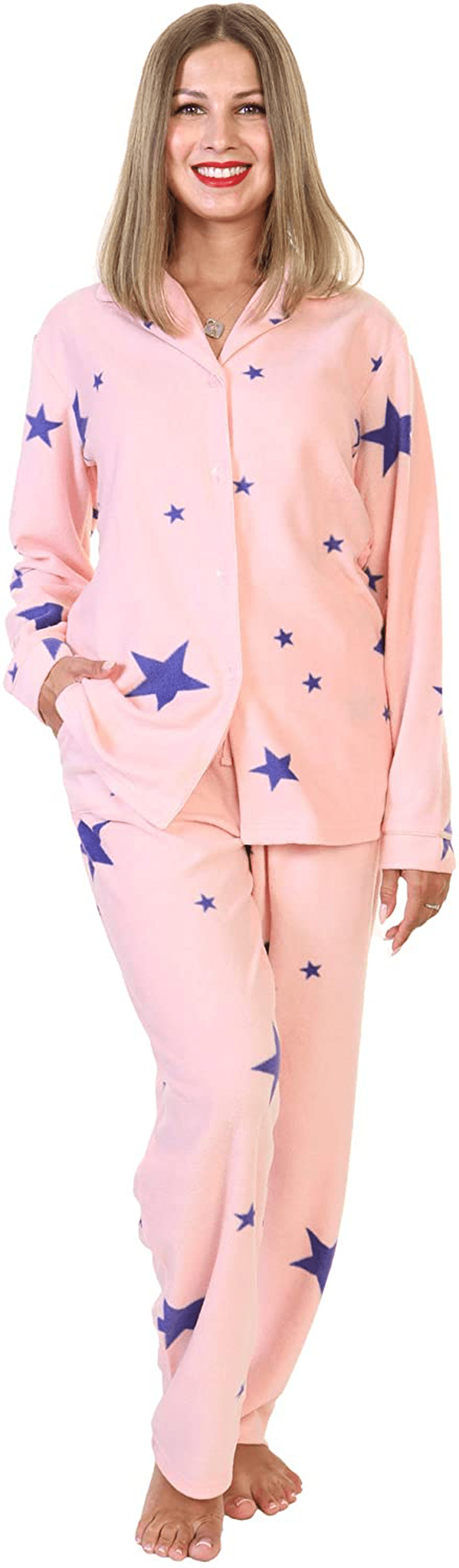 Angelina Women's Cozy Fleece Pajama Set Apparel & Accessories > Clothing > Sleepwear & Loungewear > Pajamas Angelina Pink Star Medium