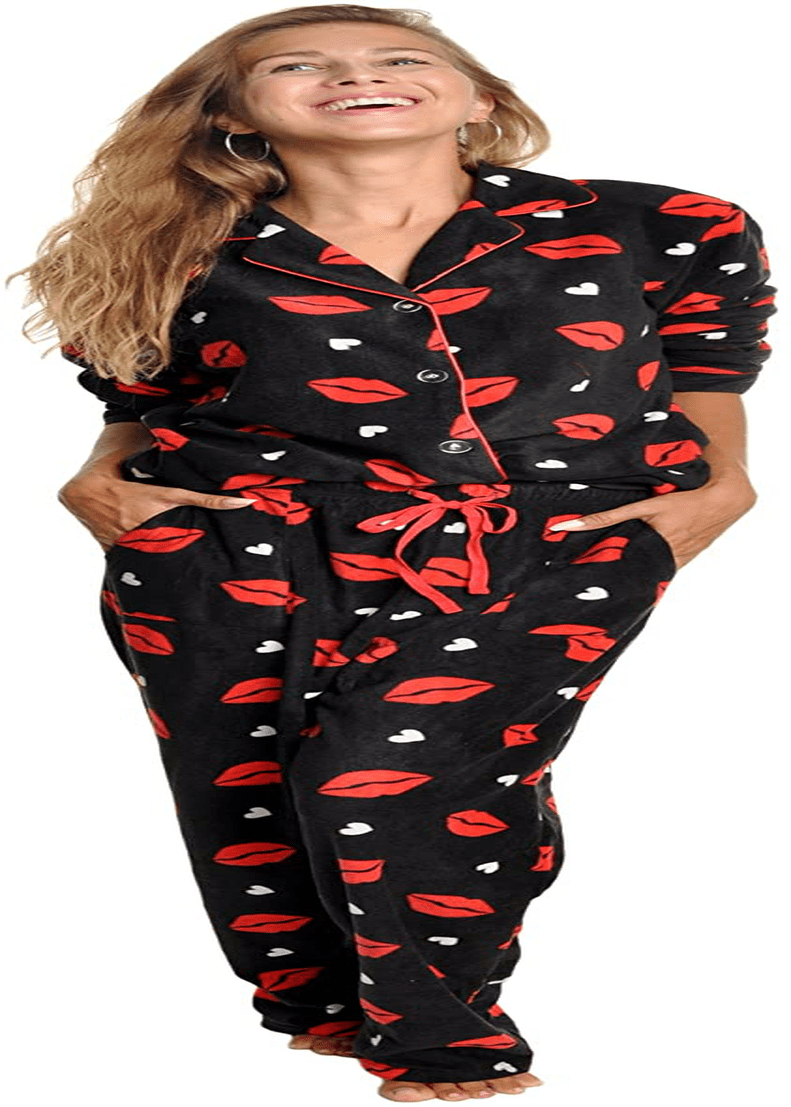 Angelina Women's Cozy Fleece Pajama Set Apparel & Accessories > Clothing > Sleepwear & Loungewear > Pajamas Angelina Lips With Pockets on Pants Medium