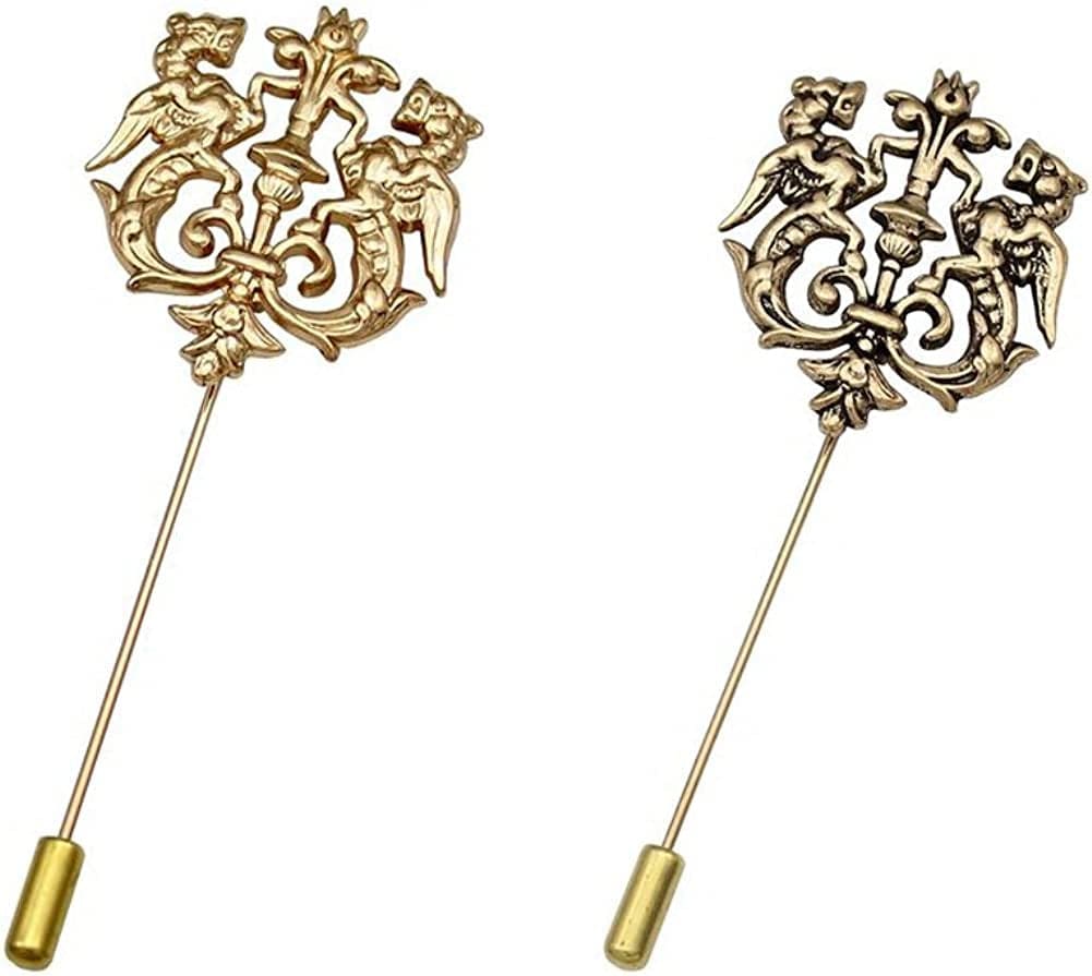 Angelshop Men Metal Brooch Pin Vintage Lapel Stick Pin Suit Tie Brooch Badge 2PCS 2PCS Double Rampant