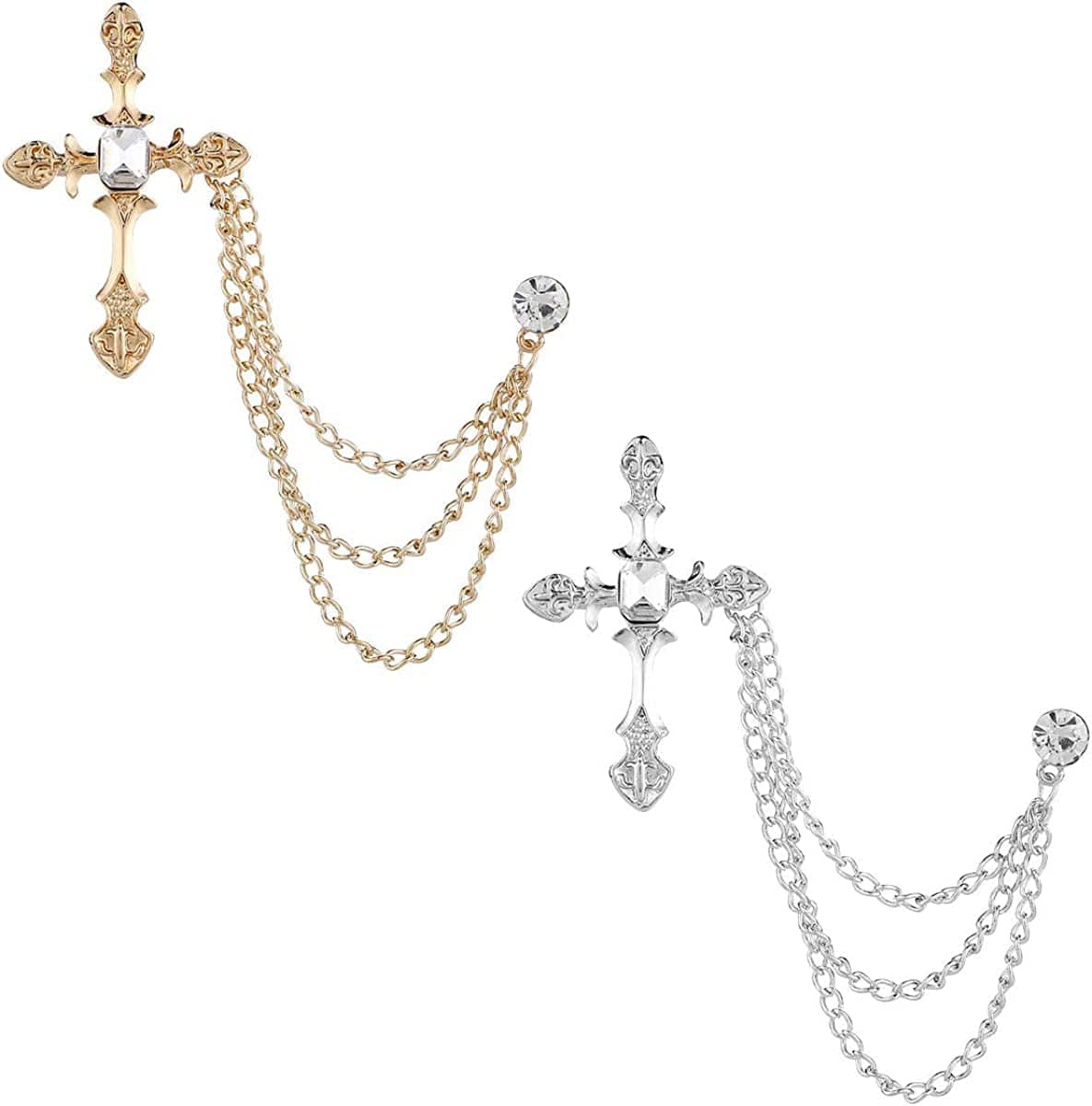 Angelshop Men Metal Brooch Pin Vintage Lapel Stick Pin Suit Tie Brooch Badge 2PCS 2PCS Cross