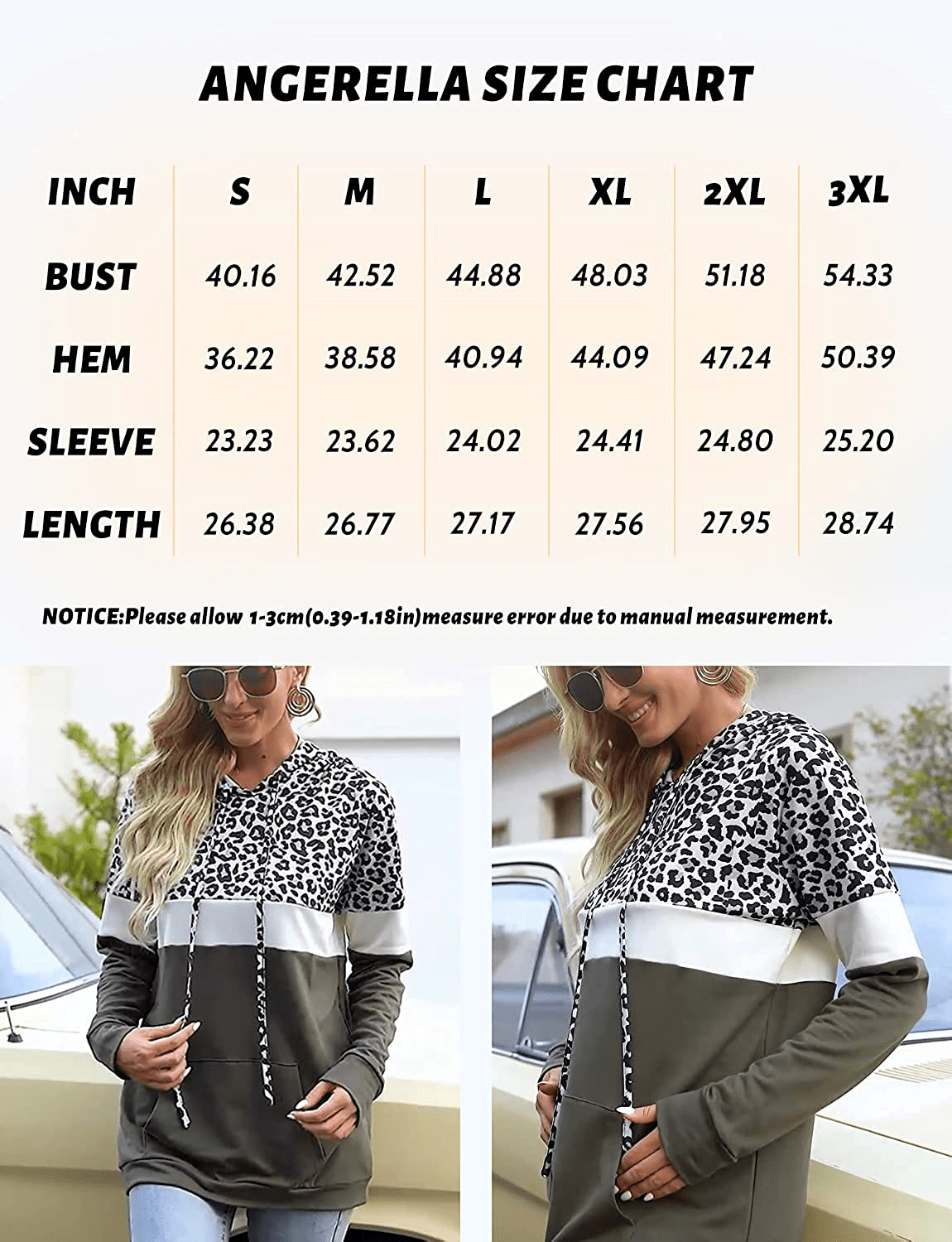 Angerella Hoodies for Women Camo Leopard Print Tops Pullover Hooded Sweatshirt Drawstring with Pocket Apparel & Accessories > Clothing > Activewear Kylie Max