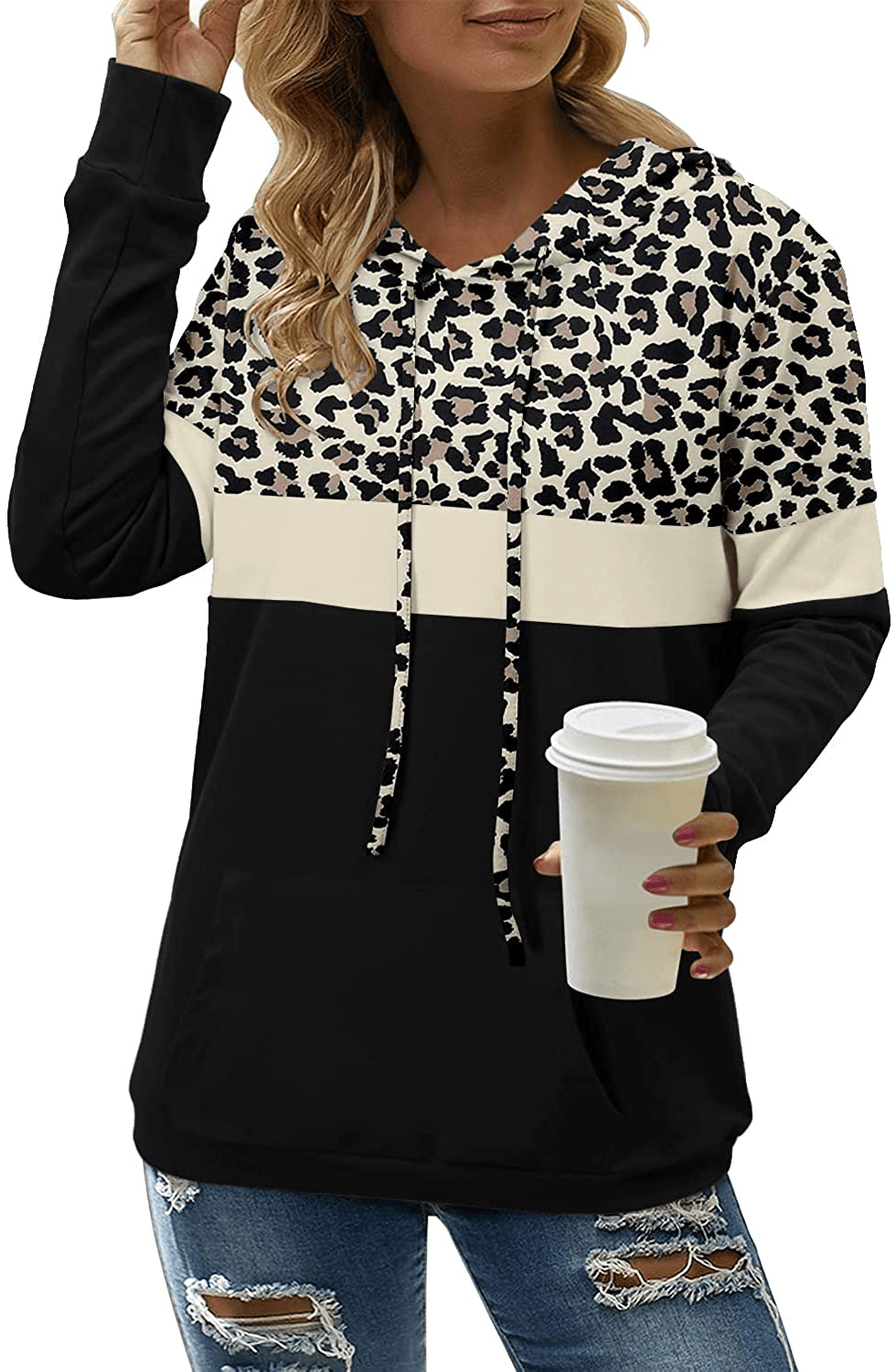 Angerella Hoodies for Women Camo Leopard Print Tops Pullover Hooded Sweatshirt Drawstring with Pocket Apparel & Accessories > Clothing > Activewear Kylie Max