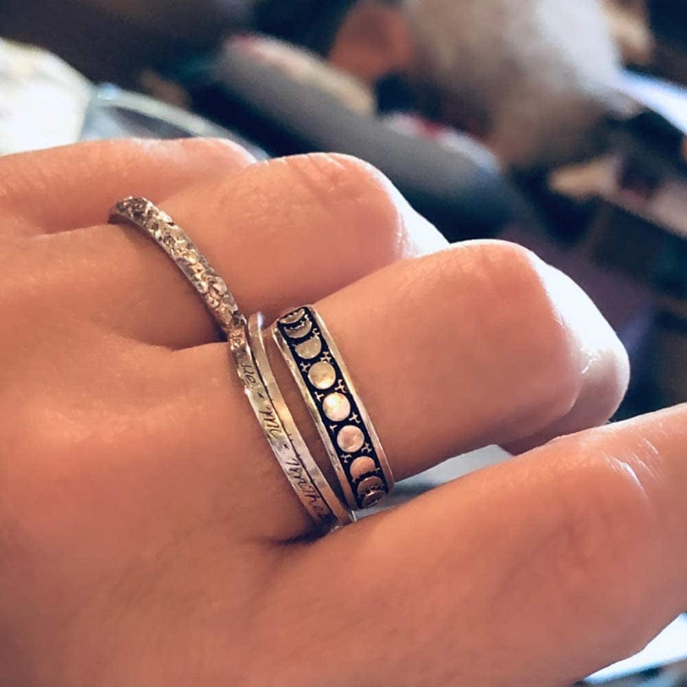Angol Sterling Silver Rings for Women Vintage Moon Phase Ring S925 Stacking Statement Band Minimalist Finger Ring