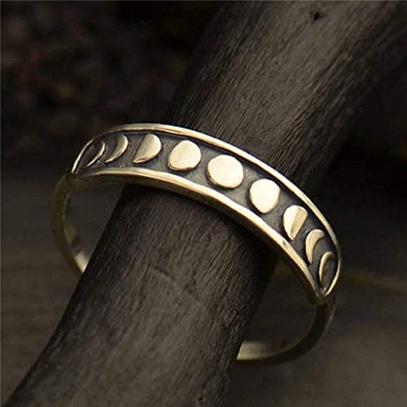 Angol Sterling Silver Rings for Women Vintage Moon Phase Ring S925 Stacking Statement Band Minimalist Finger Ring