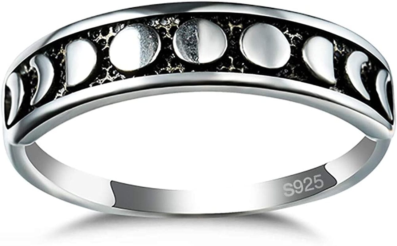 Angol Sterling Silver Rings for Women Vintage Moon Phase Ring S925 Stacking Statement Band Minimalist Finger Ring