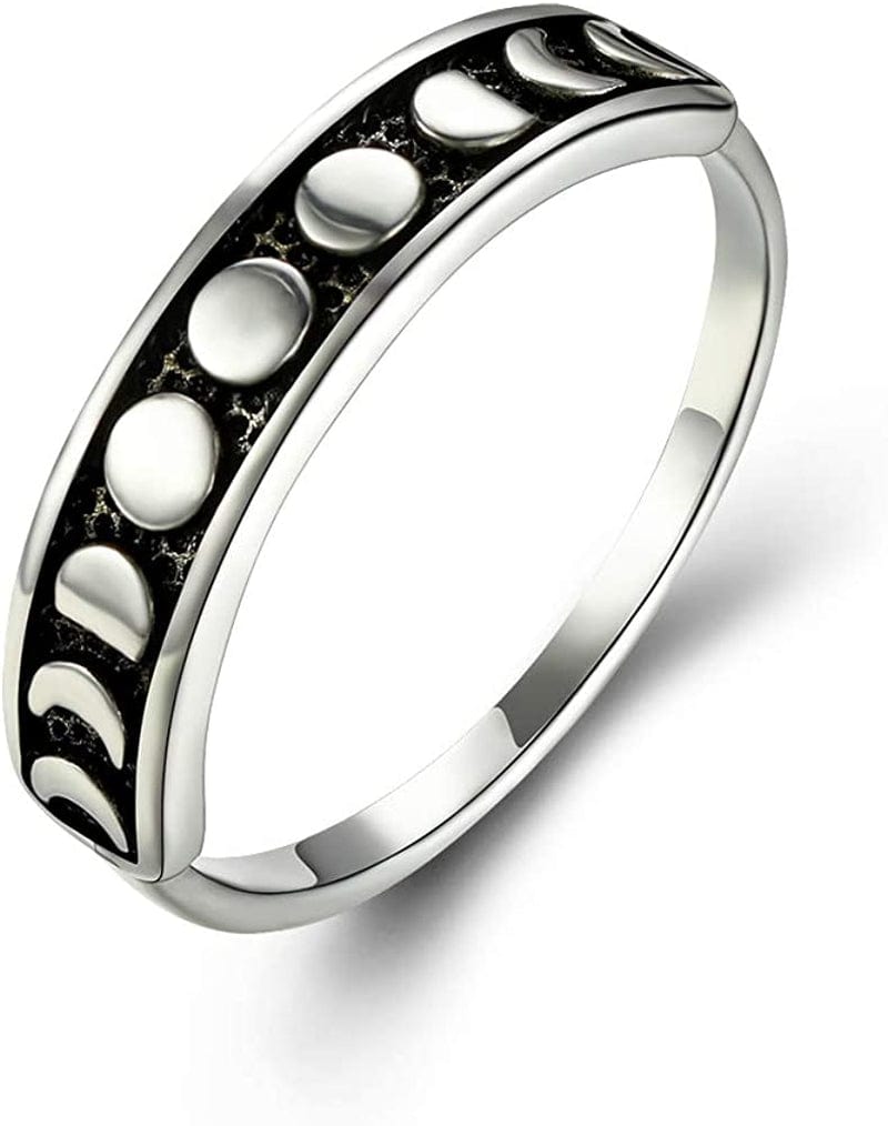 Angol Sterling Silver Rings for Women Vintage Moon Phase Ring S925 Stacking Statement Band Minimalist Finger Ring