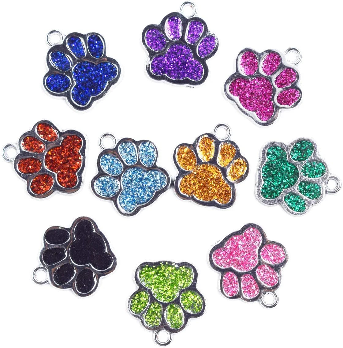 , Animal Dog Cat Paw Print Charms Pendants Crystal Beads Glitter Footprint Snap Button for DIY Necklace Bracelet Jewelry Making (40 Pcs) Dog Paw / 24Pcs