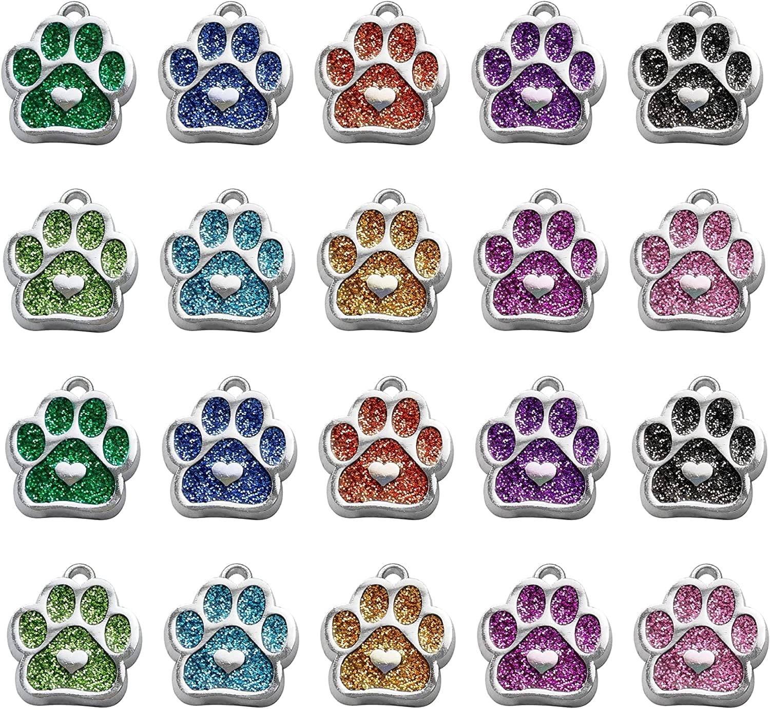 , Animal Dog Cat Paw Print Charms Pendants Crystal Beads Glitter Footprint Snap Button for DIY Necklace Bracelet Jewelry Making (40 Pcs) Heart Dog Paw / 20Pcs