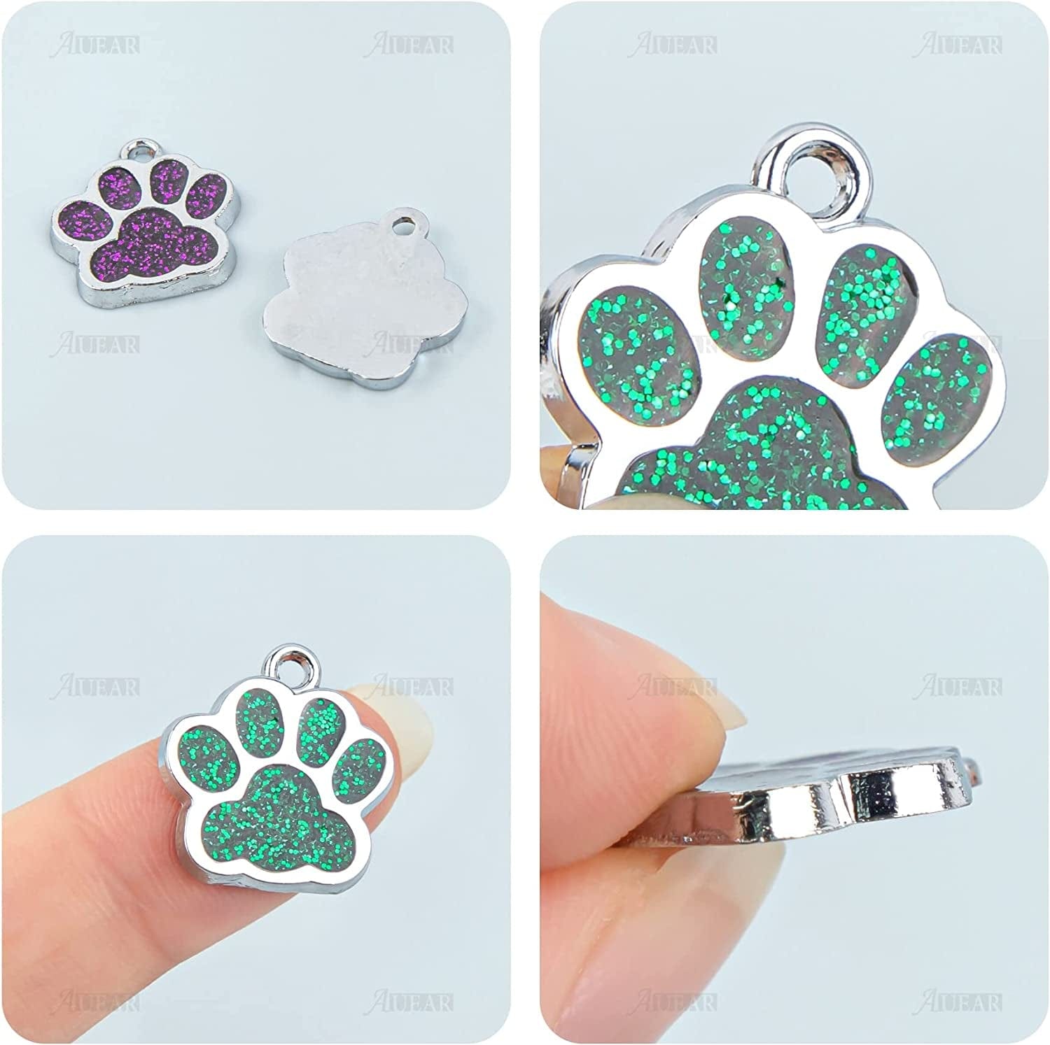 , Animal Dog Cat Paw Print Charms Pendants Crystal Beads Glitter Footprint Snap Button for DIY Necklace Bracelet Jewelry Making (40 Pcs)