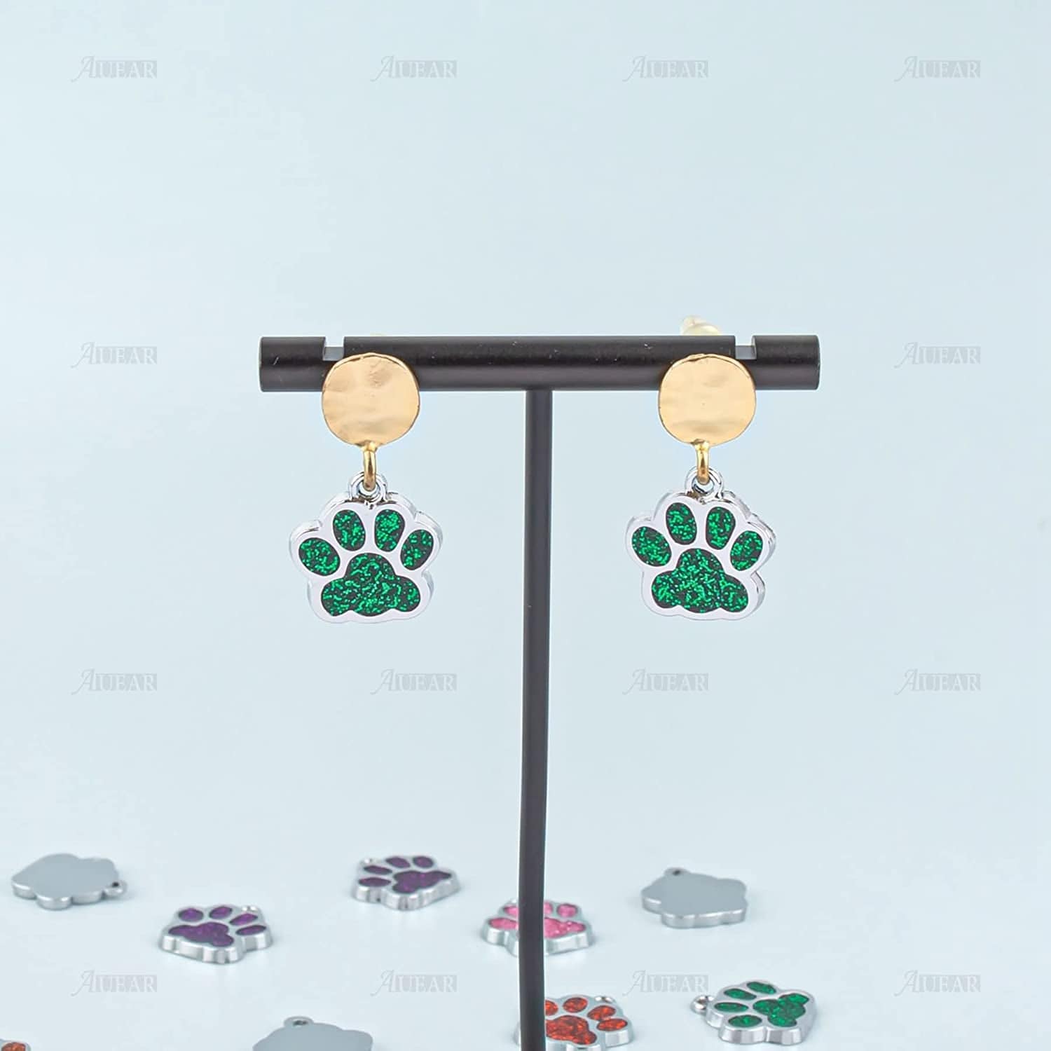 , Animal Dog Cat Paw Print Charms Pendants Crystal Beads Glitter Footprint Snap Button for DIY Necklace Bracelet Jewelry Making (40 Pcs)