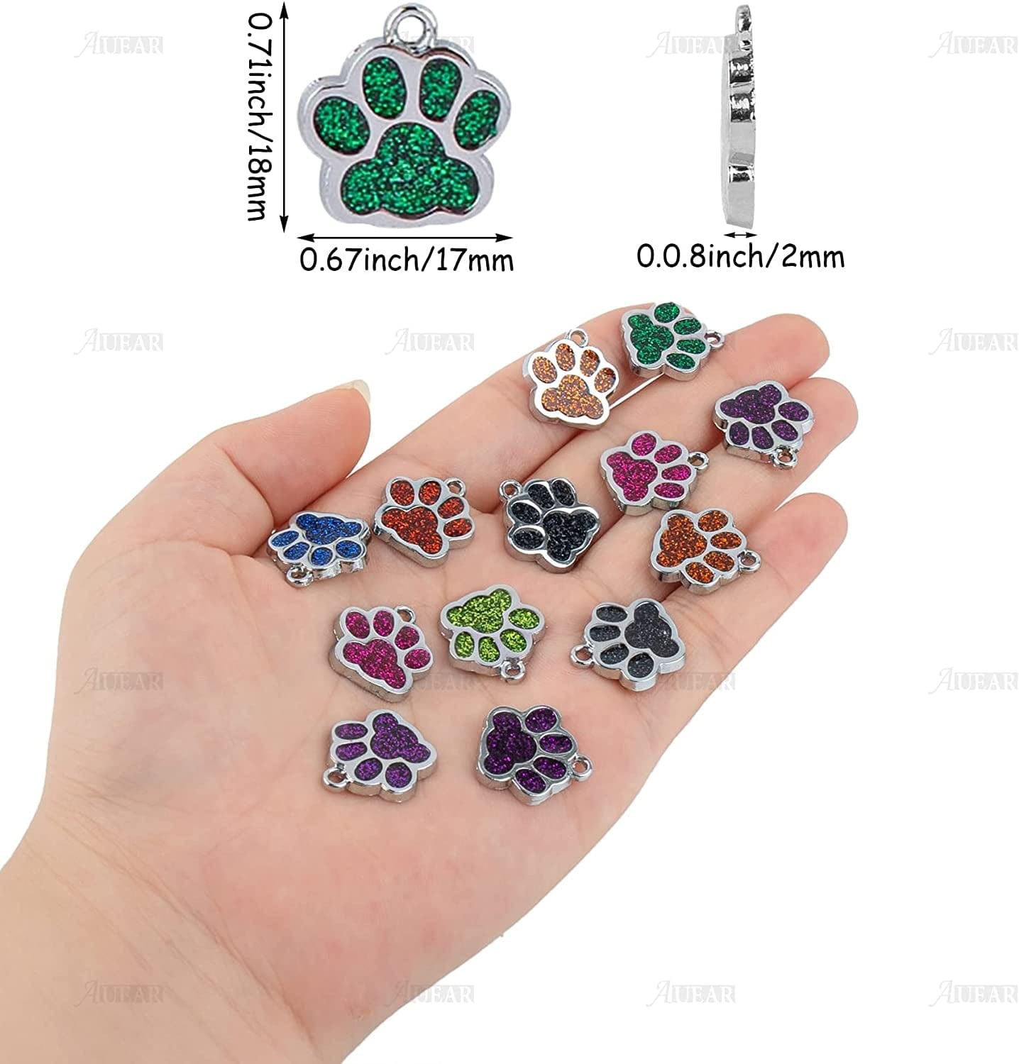 , Animal Dog Cat Paw Print Charms Pendants Crystal Beads Glitter Footprint Snap Button for DIY Necklace Bracelet Jewelry Making (40 Pcs)