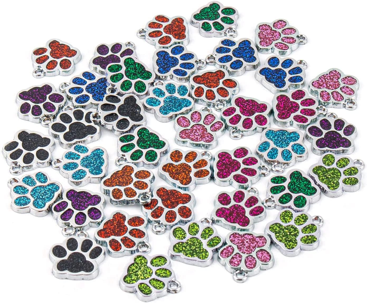 , Animal Dog Cat Paw Print Charms Pendants Crystal Beads Glitter Footprint Snap Button for DIY Necklace Bracelet Jewelry Making (40 Pcs) Dog Paw / 40Pcs
