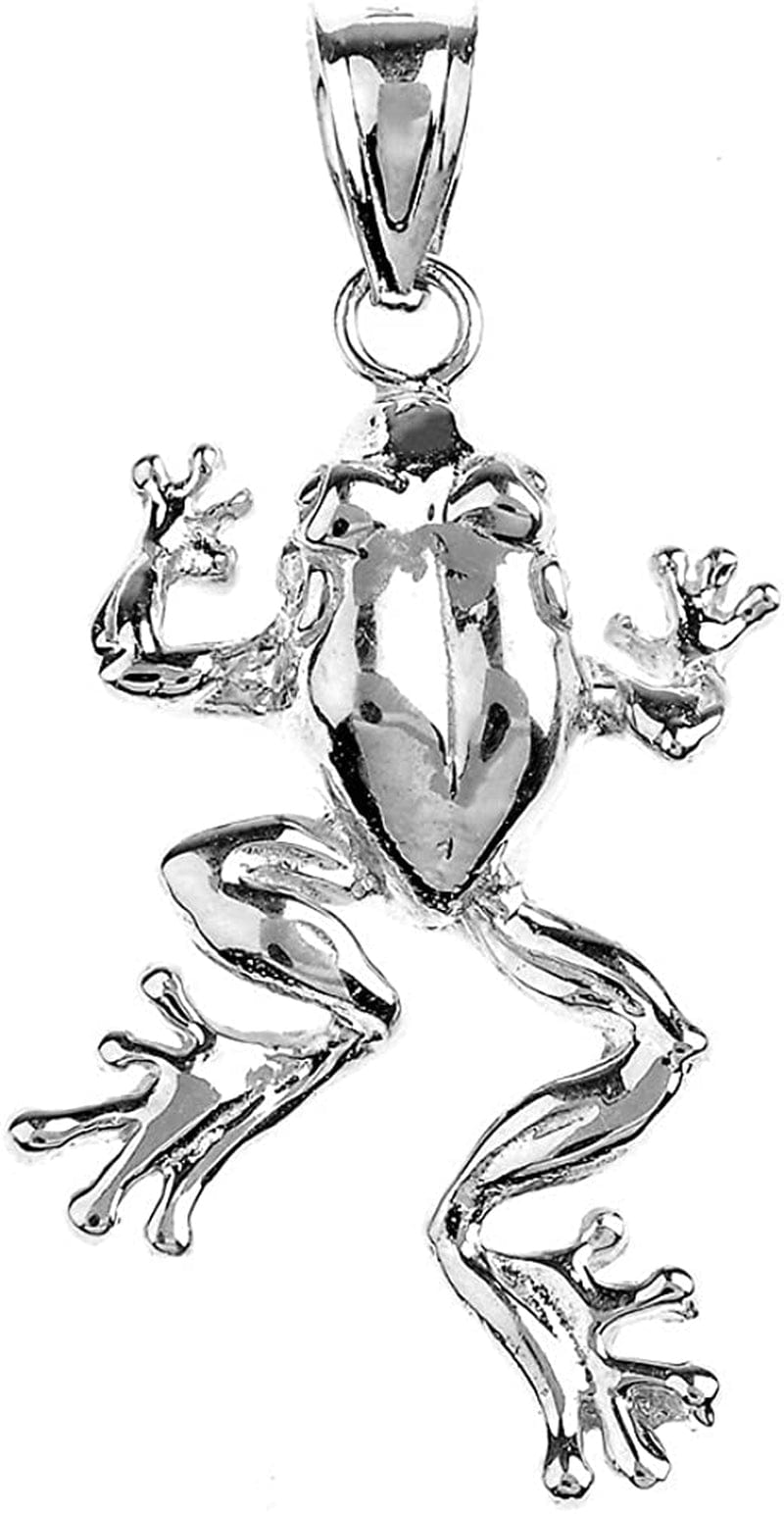 Animal Kingdom Polished 925 Sterling Silver Frog Pendant Necklace