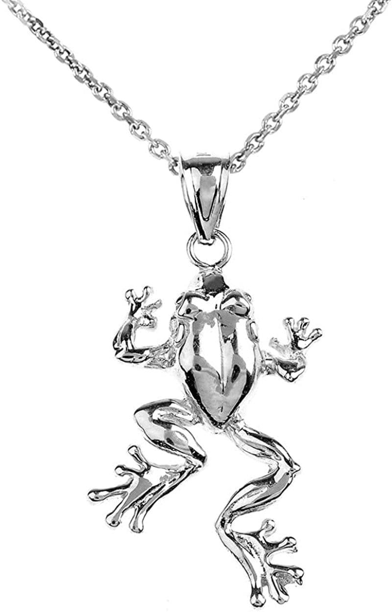 Animal Kingdom Polished 925 Sterling Silver Frog Pendant Necklace 20 Inches