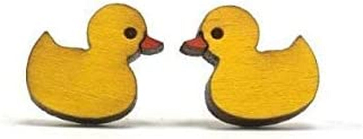 Animal Lover Fun Nature Stud Earrings, Handpainted Laser Cut Wood Earrings, Handmade in the USA by Rubber Ducky