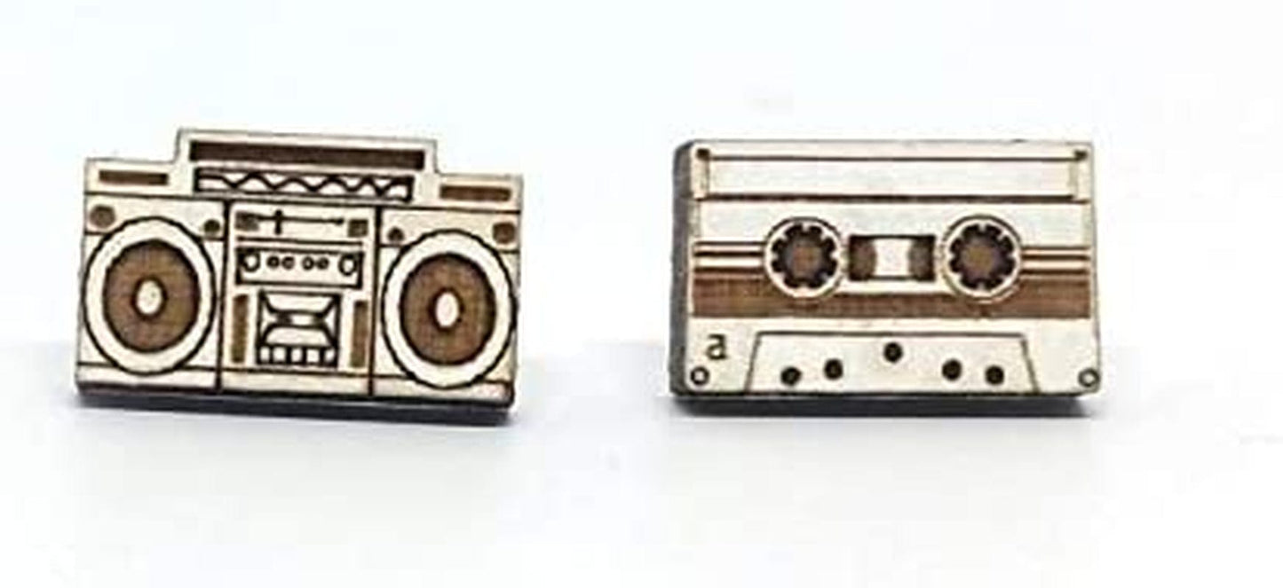 Animal Lover Fun Nature Stud Earrings, Handpainted Laser Cut Wood Earrings, Handmade in the USA by Boombox n' Tape (White)