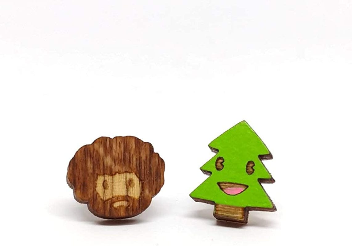 Animal Lover Fun Nature Stud Earrings, Handpainted Laser Cut Wood Earrings, Handmade in the USA by Painter n' His Happy Friend (MisMatch)