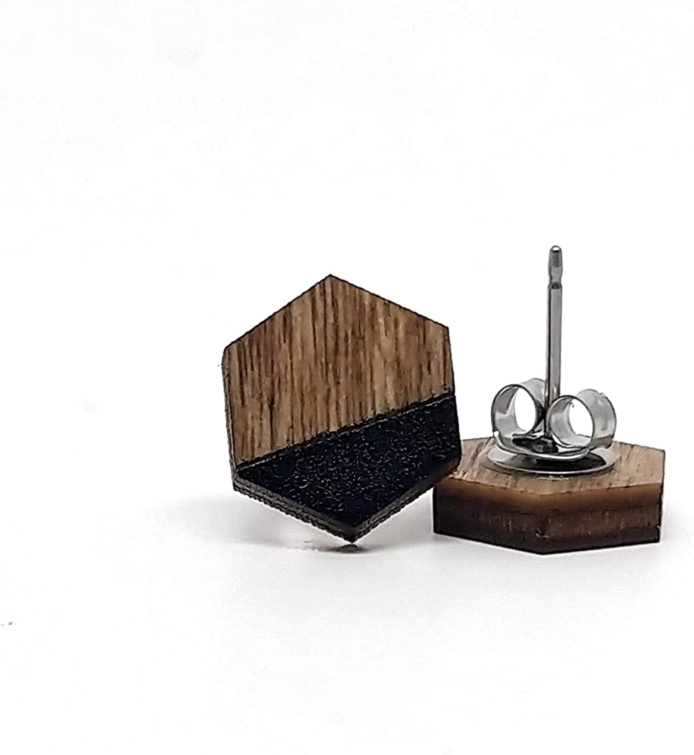 Animal Lover Fun Nature Stud Earrings, Handpainted Laser Cut Wood Earrings, Handmade in the USA by Hexagon Dip (Black)