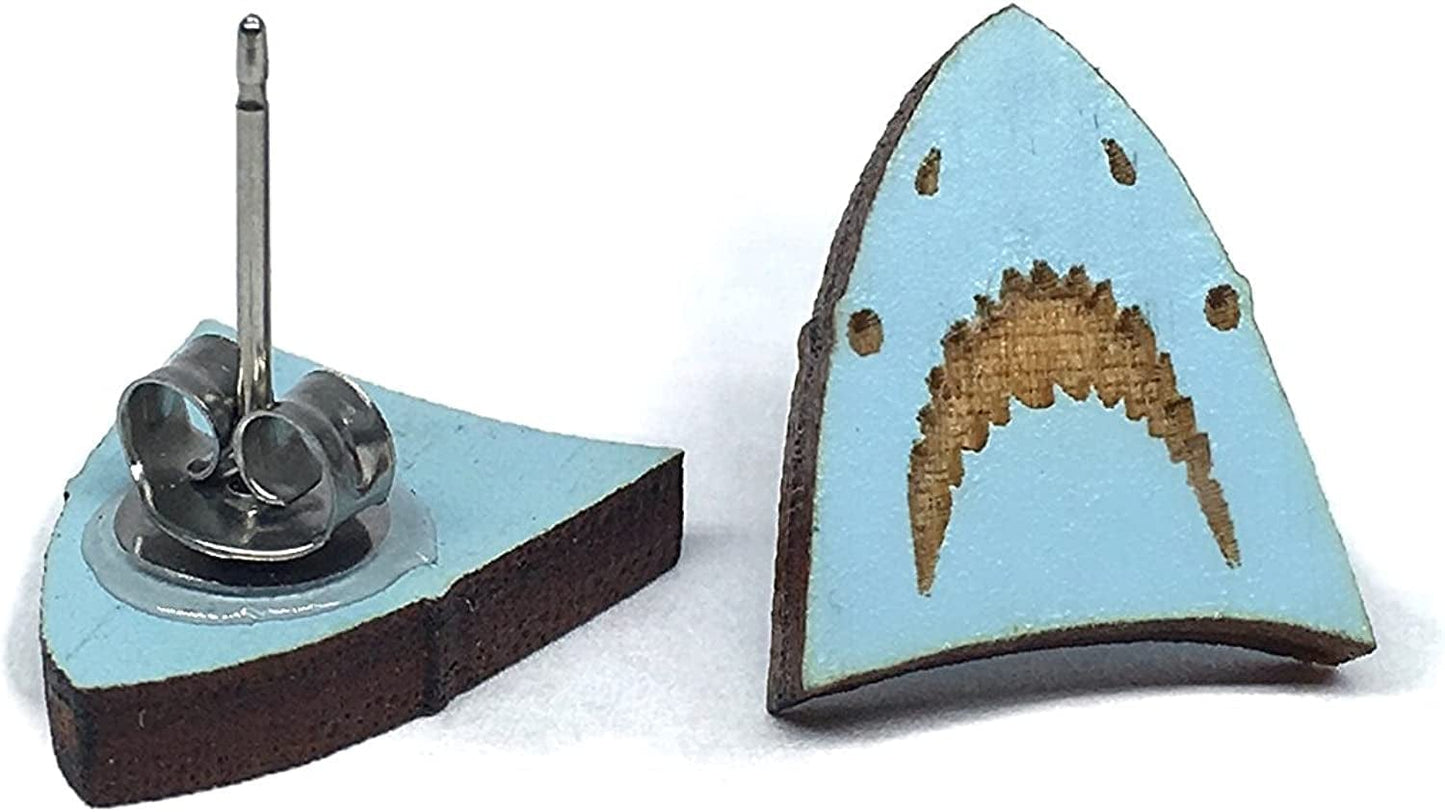 Animal Lover Fun Nature Stud Earrings, Handpainted Laser Cut Wood Earrings, Handmade in the USA by Shark
