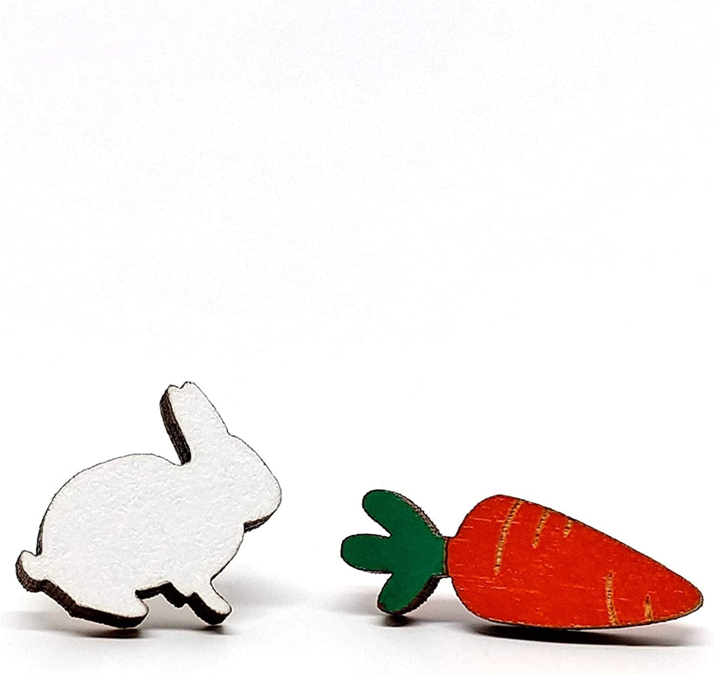 Animal Lover Fun Nature Stud Earrings, Handpainted Laser Cut Wood Earrings, Handmade in the USA by Bunny n' Carrot (MisMatch)