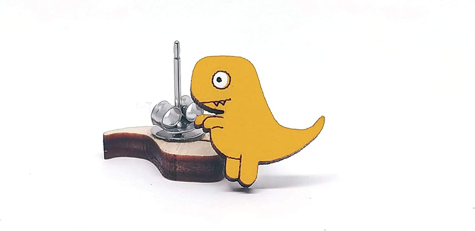 Animal Lover Fun Nature Stud Earrings, Handpainted Laser Cut Wood Earrings, Handmade in the USA by T-Rex (Short Arms)