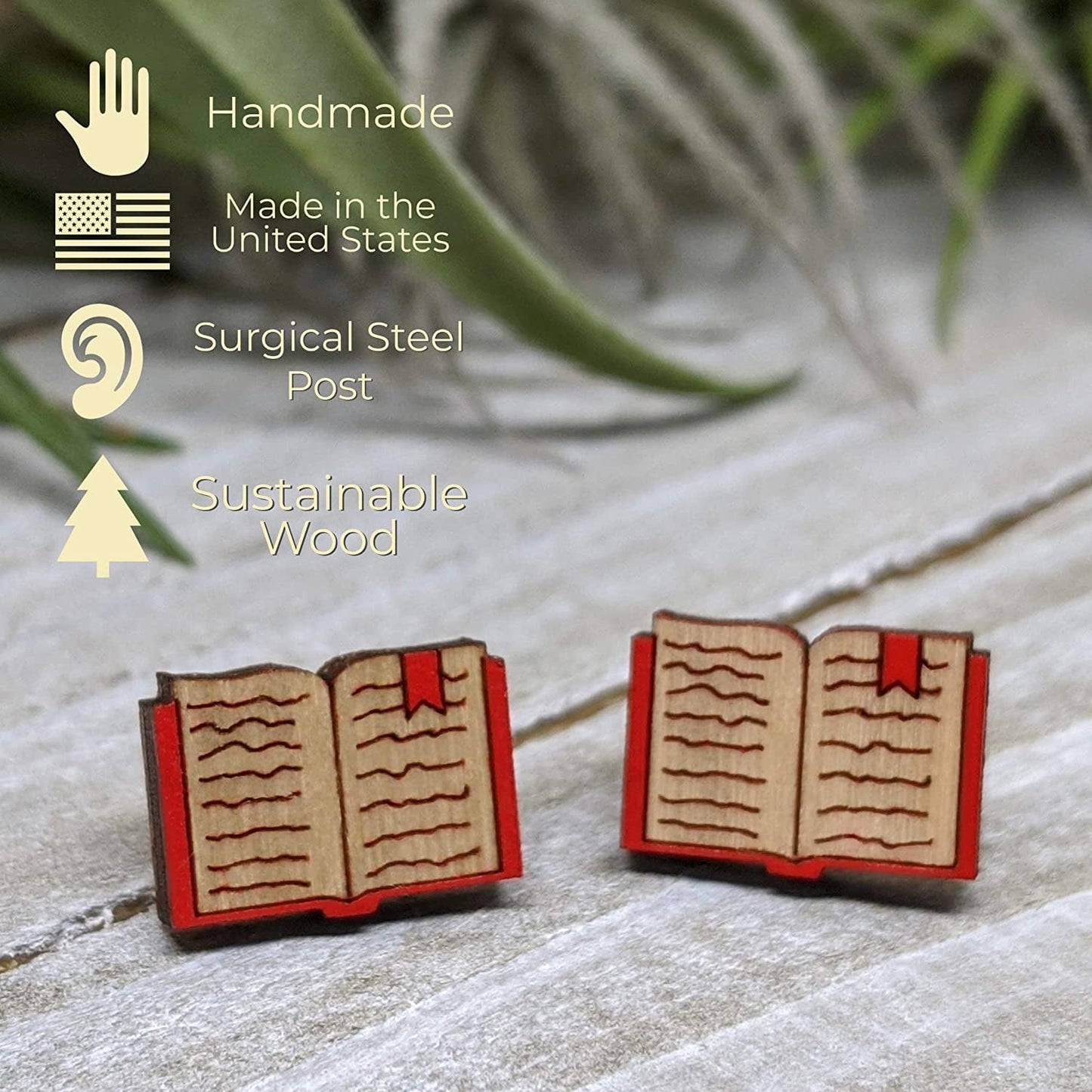 Animal Lover Fun Nature Stud Earrings, Handpainted Laser Cut Wood Earrings, Handmade in the USA by