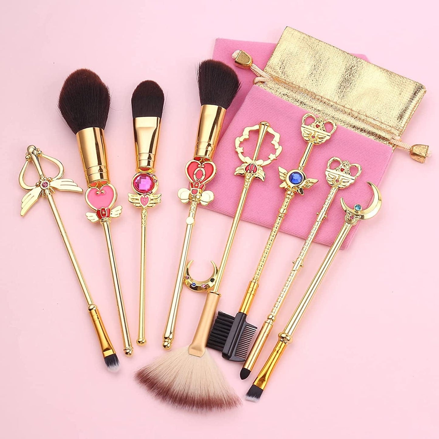 Anime Sailormoon Makeup Brushes, Pink Magic Wand Metal Handle Makeup Brushes, Professional Eye/Face/Lip Makeup Brushes Tool Sets & Kits Cosplay, Valentine/Halloween/Christmas Gifts Health & Beauty > Personal Care > Cosmetics > Cosmetic Tools > Makeup Tools YUBUYU A - Gold Large