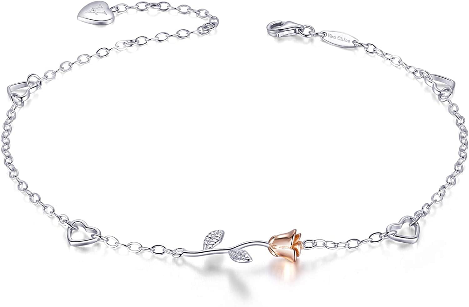 Ankle Bracelet for Women 925 Sterling Silver Love Rose Flower Anklet White Gold Plated CZ Diamond Anklet Gift for Women Girls Apparel & Accessories > Jewelry > Anklets ASHLI JENA