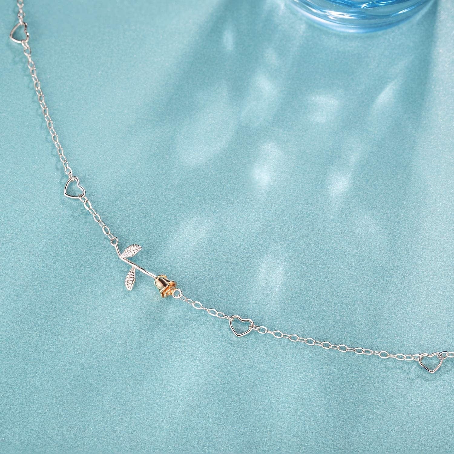 Ankle Bracelet for Women 925 Sterling Silver Love Rose Flower Anklet White Gold Plated CZ Diamond Anklet Gift for Women Girls Apparel & Accessories > Jewelry > Anklets ASHLI JENA