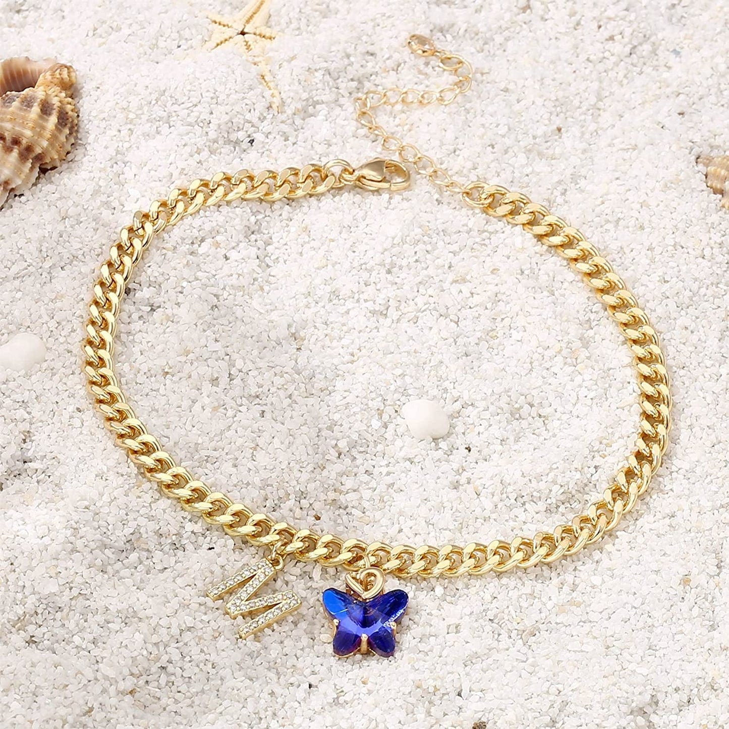 Ankle Bracelets for Women, 14K Gold Plated Initial Anklet for Women Cuban Link Anklets for Women Beautifui Butterfly Charm Anklet Beach Anklets Letter Anklet Foot Jewelry Apparel & Accessories > Jewelry > Anklets Anoup