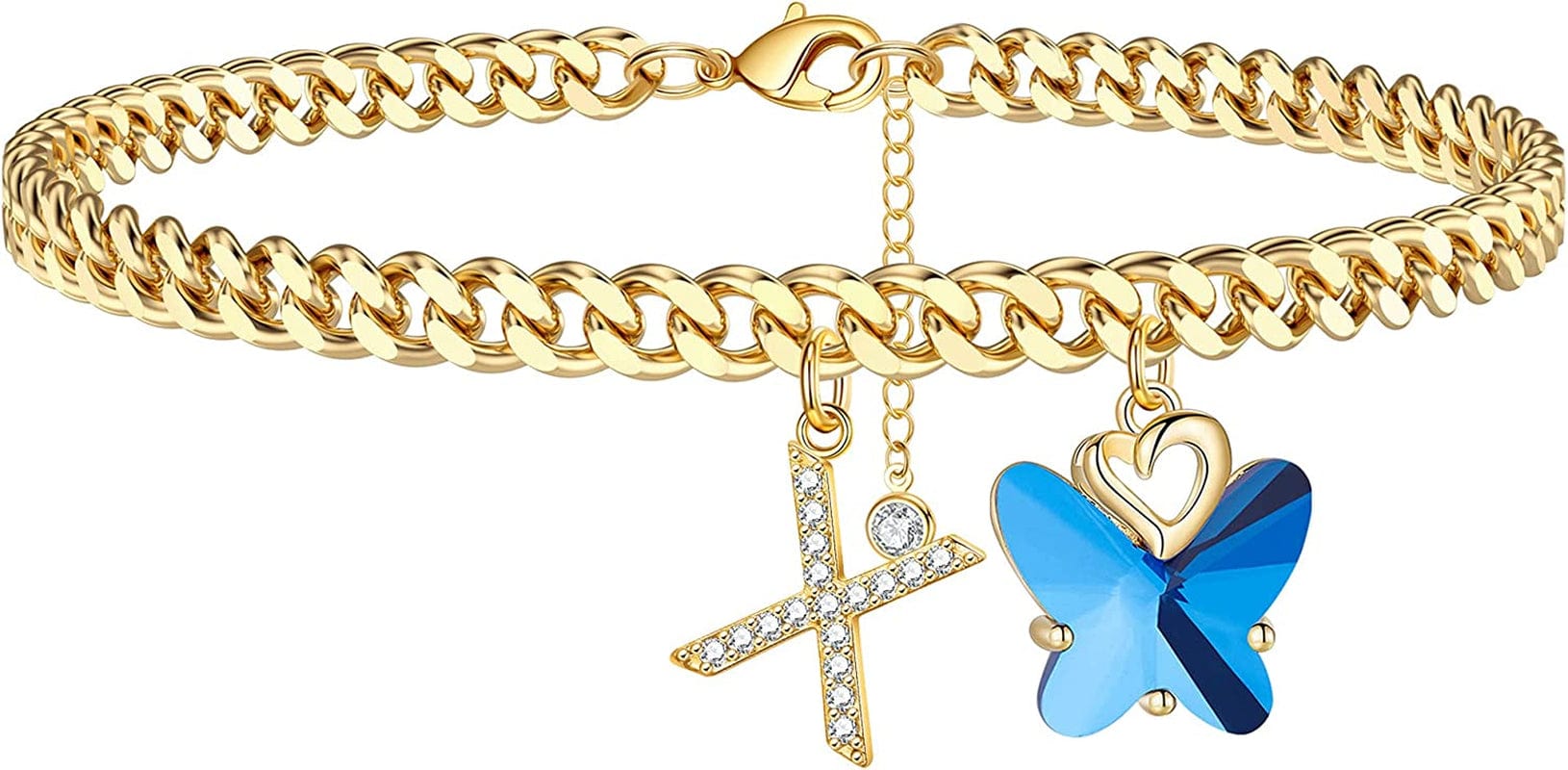 Ankle Bracelets for Women, 14K Gold Plated Initial Anklet for Women Cuban Link Anklets for Women Beautifui Butterfly Charm Anklet Beach Anklets Letter Anklet Foot Jewelry Apparel & Accessories > Jewelry > Anklets Anoup X