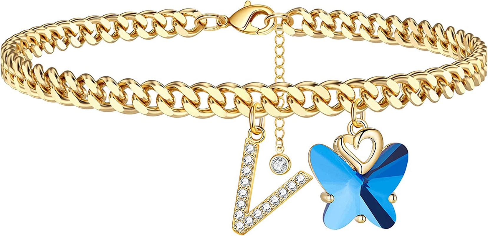 Ankle Bracelets for Women, 14K Gold Plated Initial Anklet for Women Cuban Link Anklets for Women Beautifui Butterfly Charm Anklet Beach Anklets Letter Anklet Foot Jewelry Apparel & Accessories > Jewelry > Anklets Anoup V