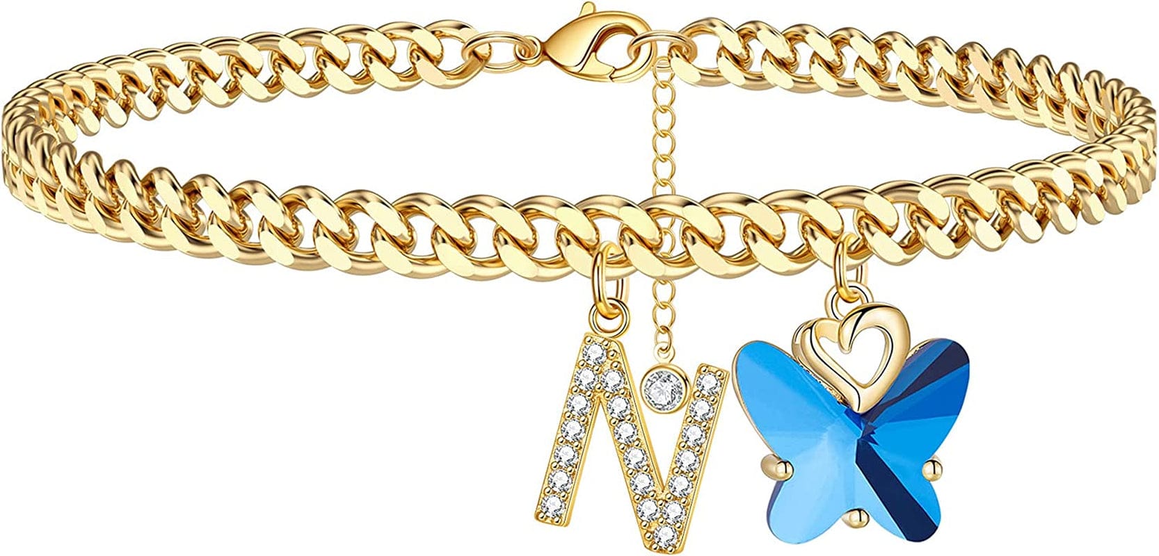 Ankle Bracelets for Women, 14K Gold Plated Initial Anklet for Women Cuban Link Anklets for Women Beautifui Butterfly Charm Anklet Beach Anklets Letter Anklet Foot Jewelry Apparel & Accessories > Jewelry > Anklets Anoup N