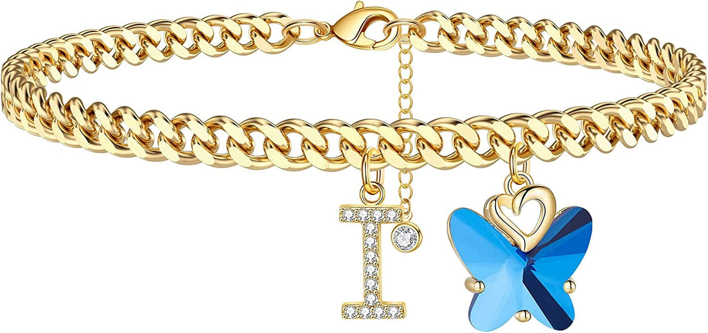 Ankle Bracelets for Women, 14K Gold Plated Initial Anklet for Women Cuban Link Anklets for Women Beautifui Butterfly Charm Anklet Beach Anklets Letter Anklet Foot Jewelry Apparel & Accessories > Jewelry > Anklets Anoup I