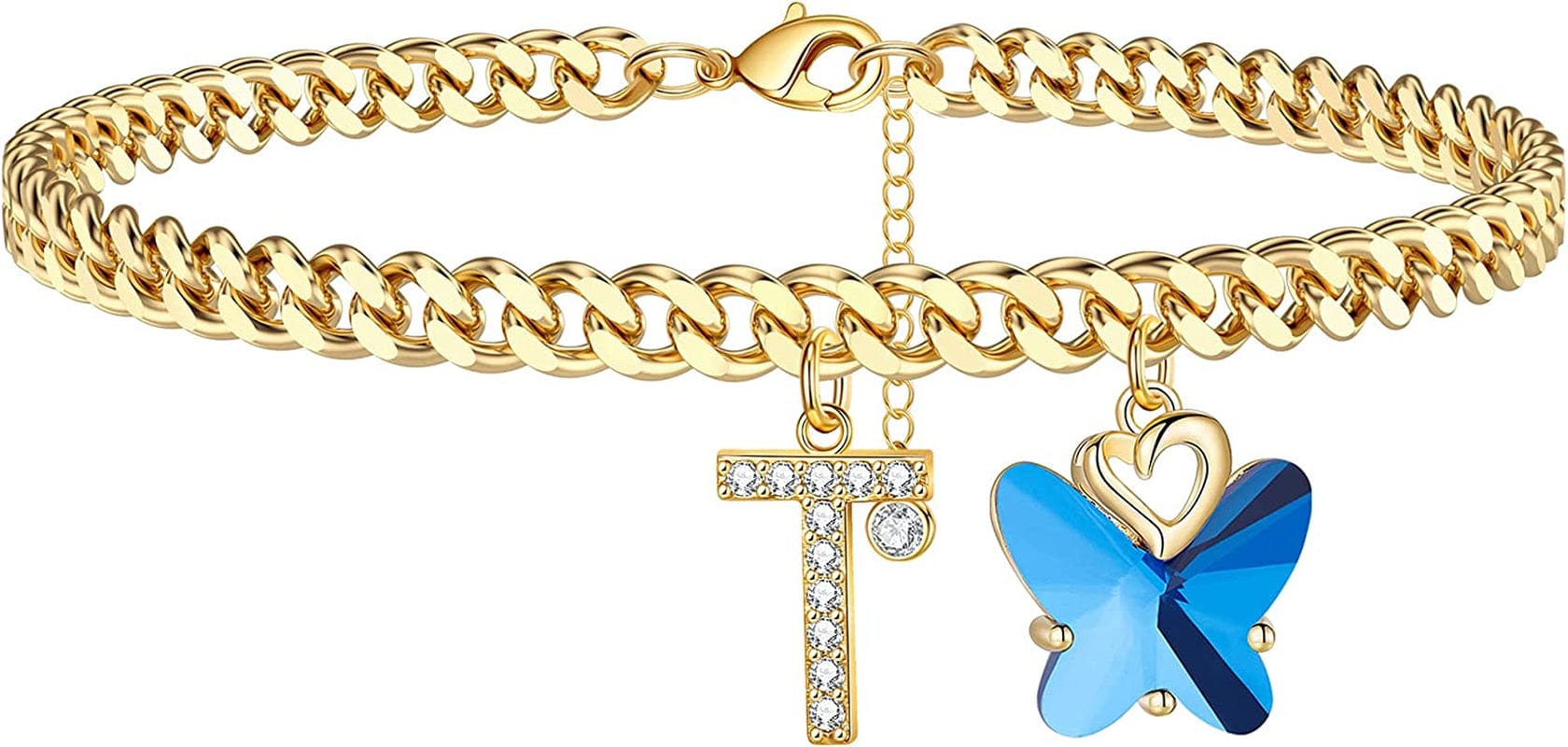 Ankle Bracelets for Women, 14K Gold Plated Initial Anklet for Women Cuban Link Anklets for Women Beautifui Butterfly Charm Anklet Beach Anklets Letter Anklet Foot Jewelry Apparel & Accessories > Jewelry > Anklets Anoup T
