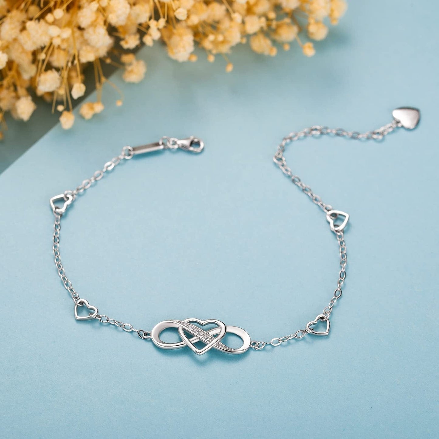 Ankle Bracelets for Women 925 Sterling Silver Anklet for Women Infinity Heart Ankle Bracelet White Gold Plated Love Charm Adjustable Large Bracelet Mother'S Day Gift for Women Girls Wife Apparel & Accessories > Jewelry > Anklets Billie Bijoux